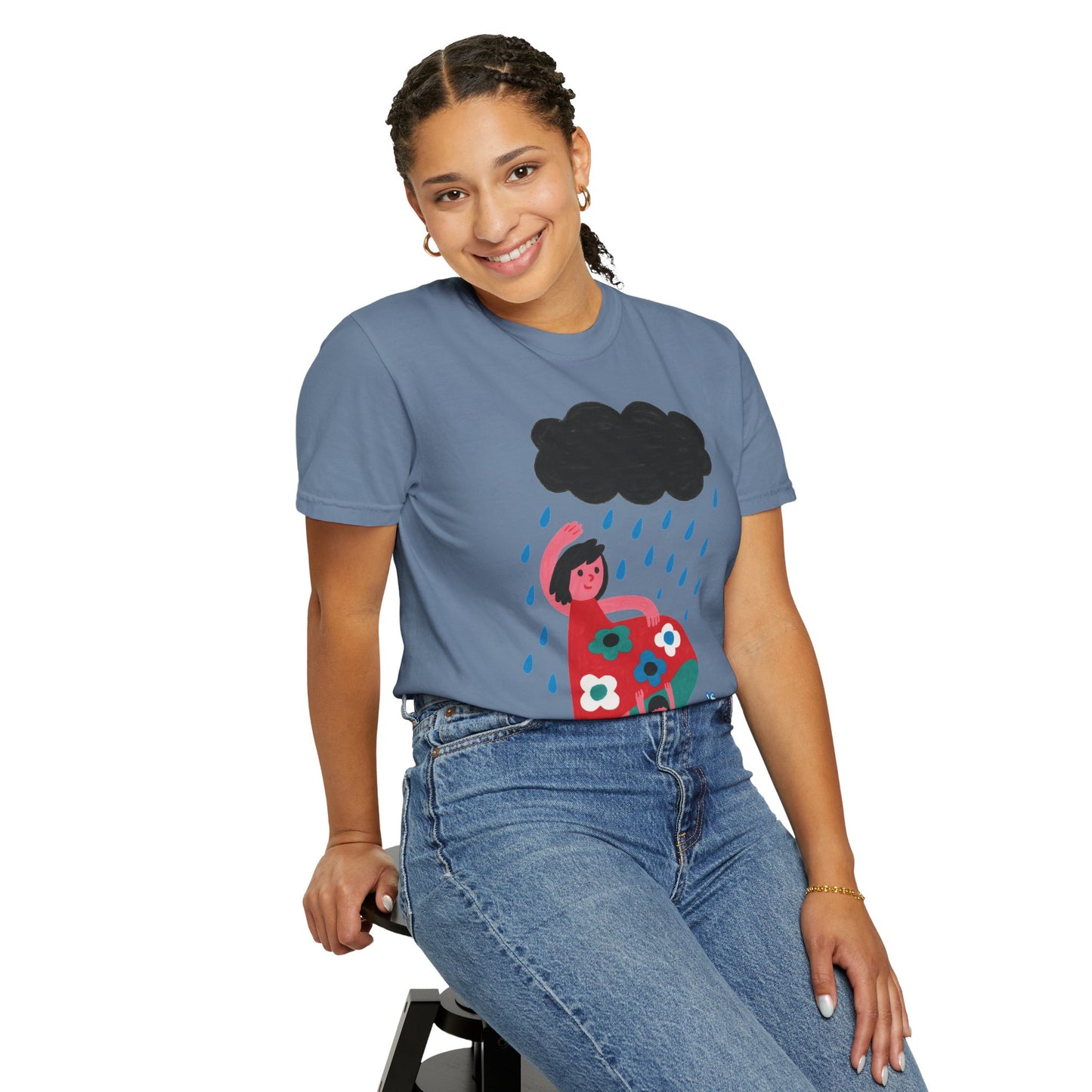 Colorful Rainy Day Unisex T-Shirt - Whimsical Design Featuring Flowers & Clouds - Mother's day Gift - Birthday Gift