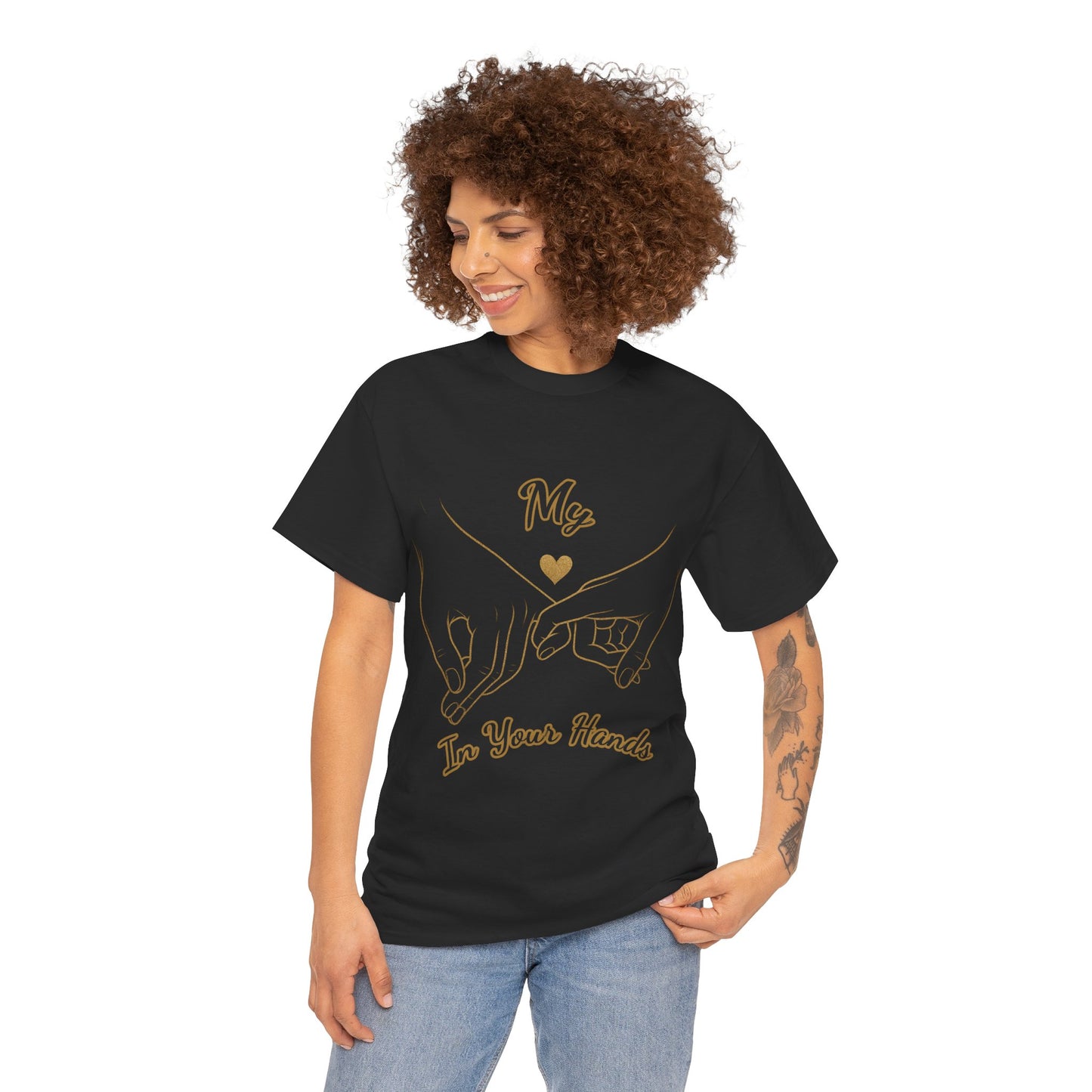 Cute Couples Unisex Heavy Cotton Tee - 'My Heart in Your Hands' design T-shirt