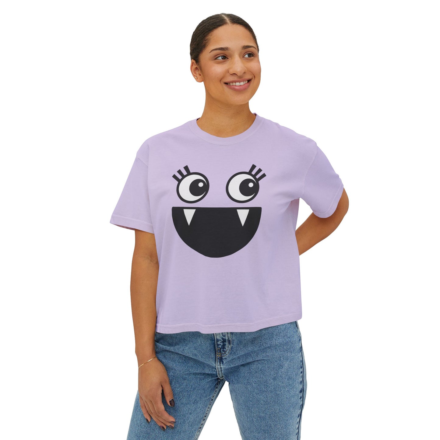 Cute Monster Women's Boxy Tee - Playful Graphic T-Shirt for Fun Style