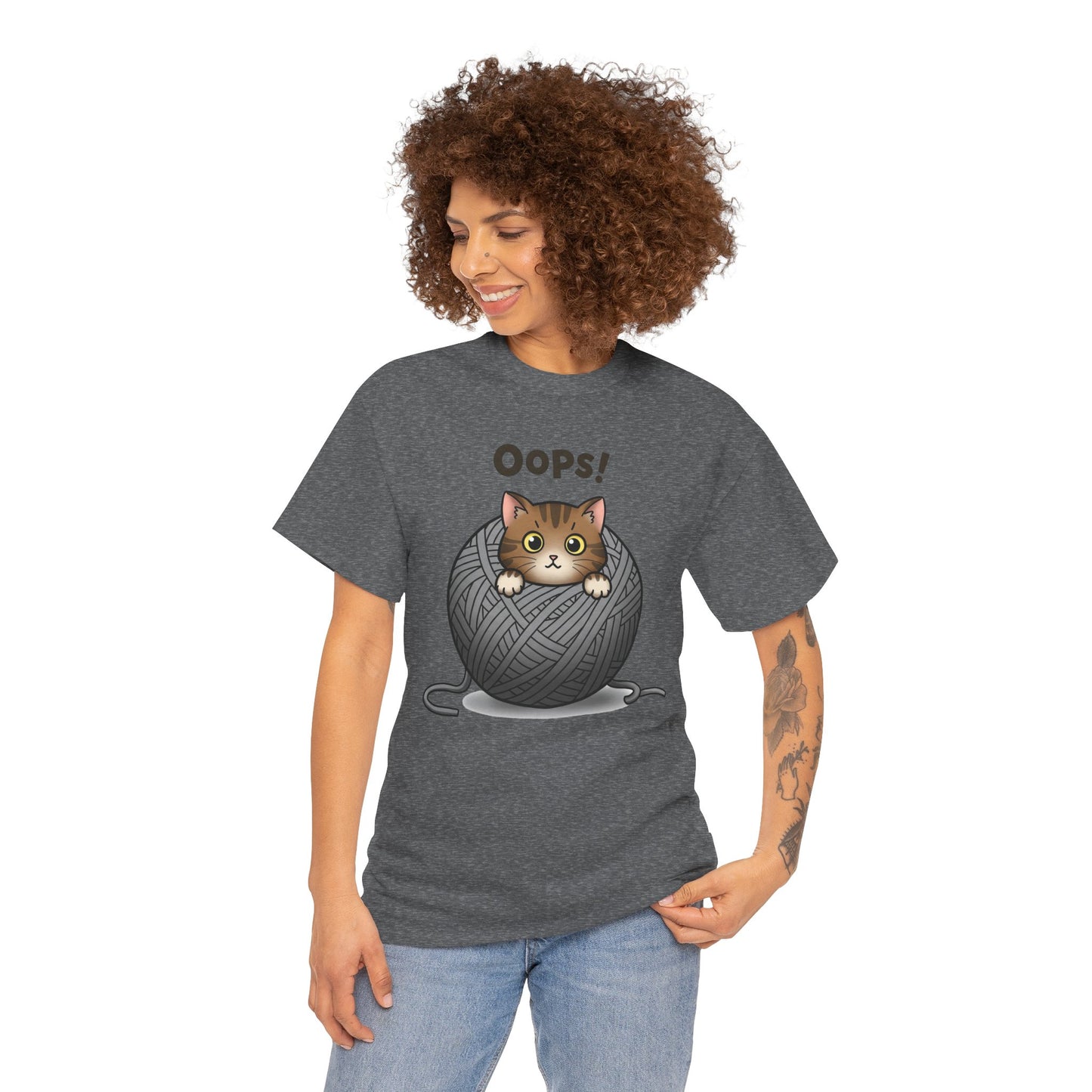 Cotton Tee with Cute Cat Design - 'Oops!' Humor for Cat Lovers