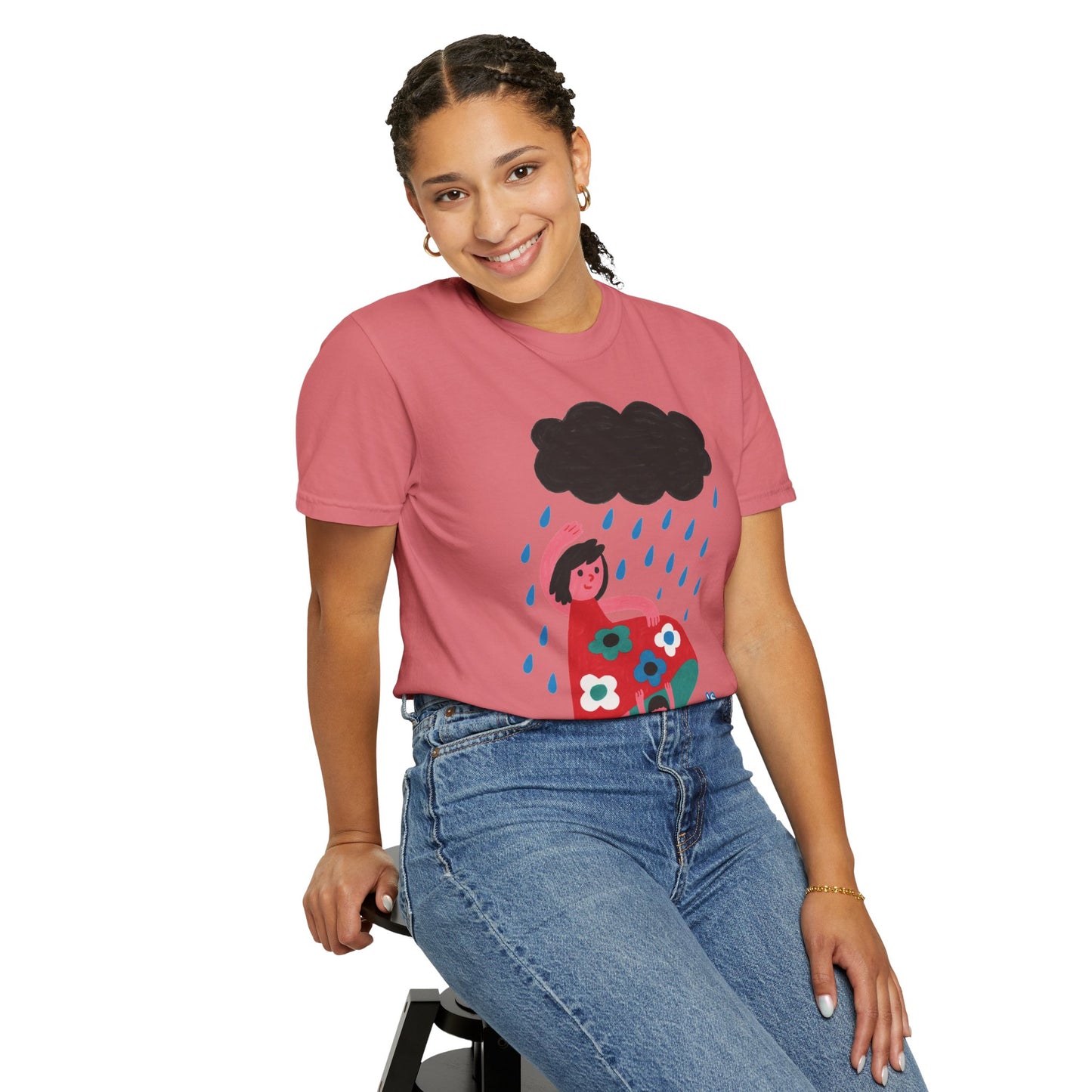 Colorful Rainy Day Unisex T-Shirt - Whimsical Design Featuring Flowers & Clouds - Mother's day Gift - Birthday Gift