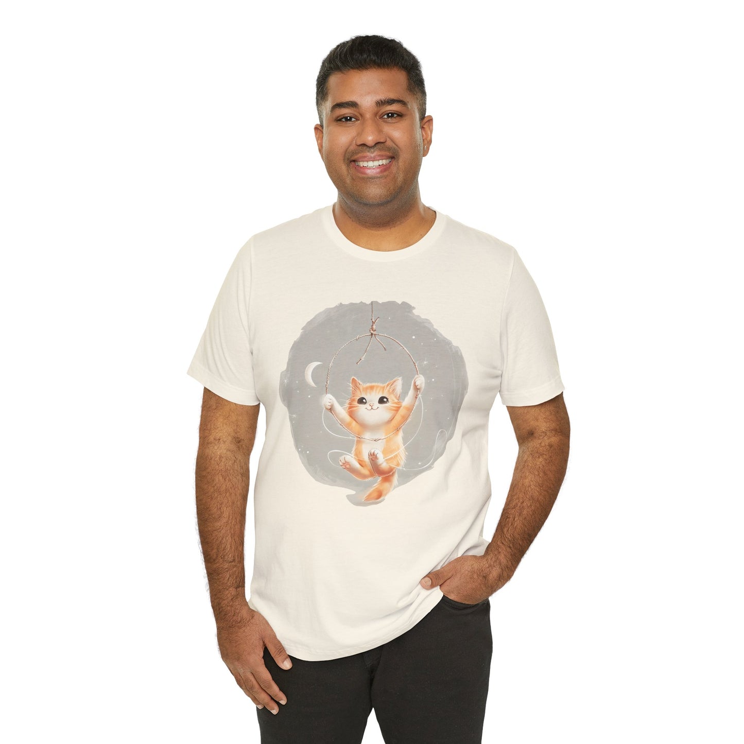 Cute Smiling Cat Cartoon T-shirt - Lightweight Fabric Tee