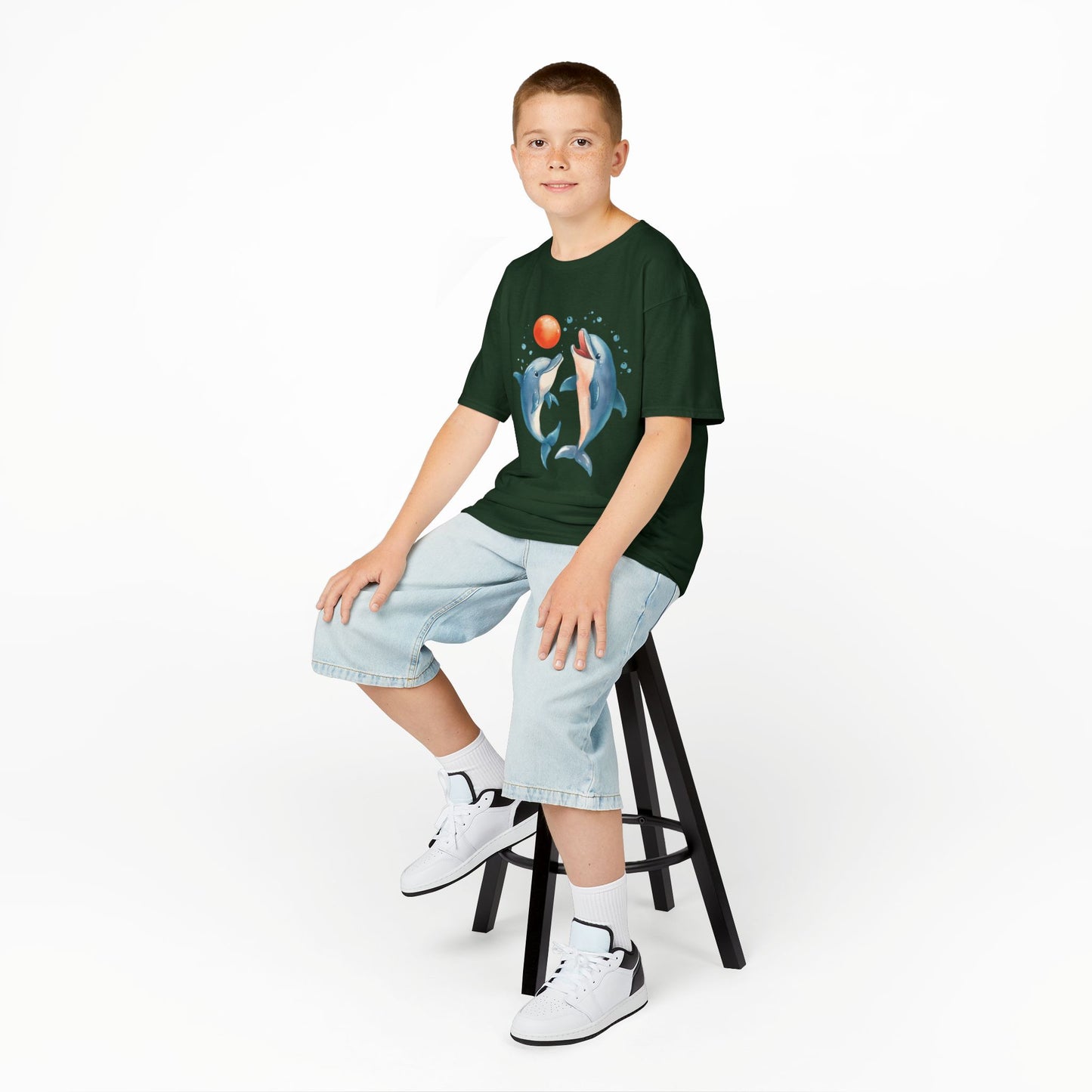 Playful Dolphins design Youth T-shirt- Unisex Youth Heavy Cotton™ Tee