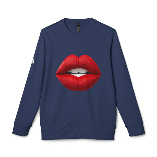 Adidas Women's Fleece Crewneck Sweatshirt with Red lips-shaped design