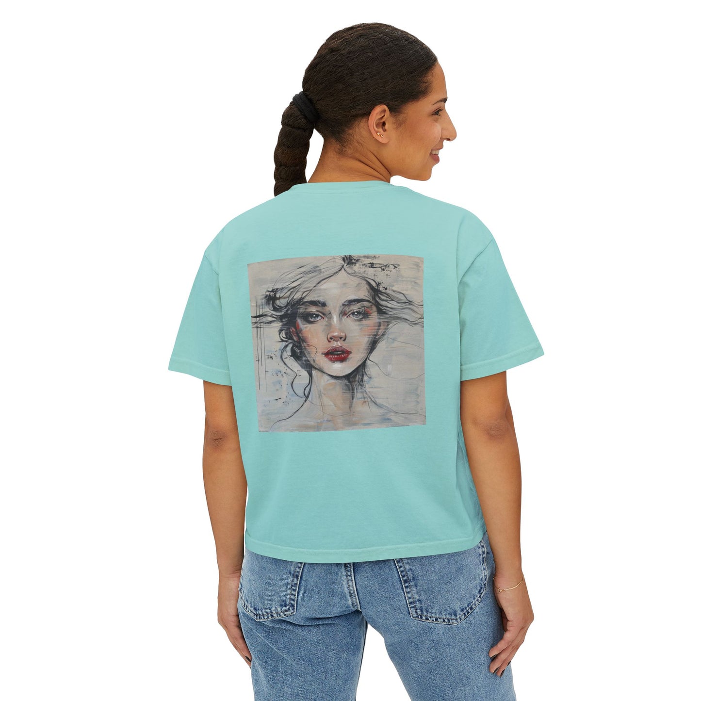 Artistic Women's Boxy Tee - Modern Graphic Top for Casual Style