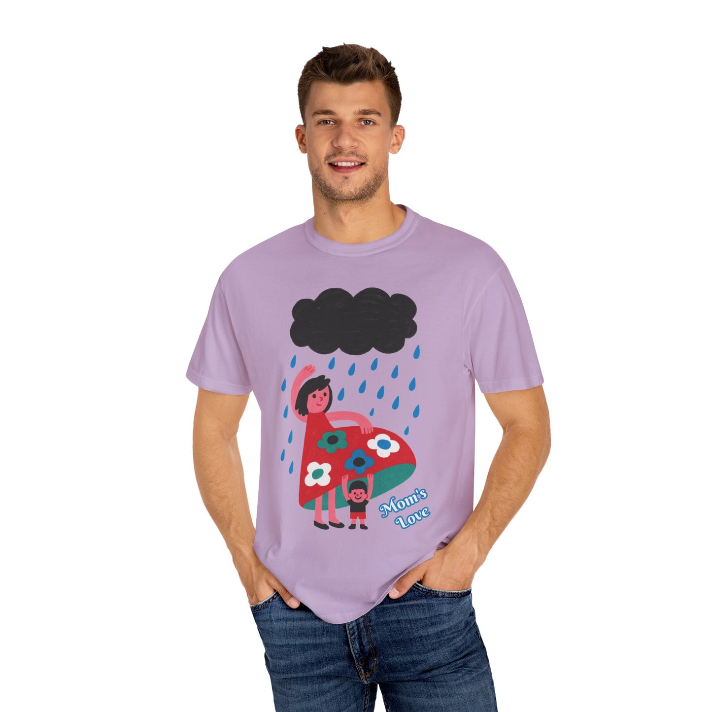 Colorful Rainy Day Unisex T-Shirt - Whimsical Design Featuring Flowers & Clouds - Mother's day Gift - Birthday Gift
