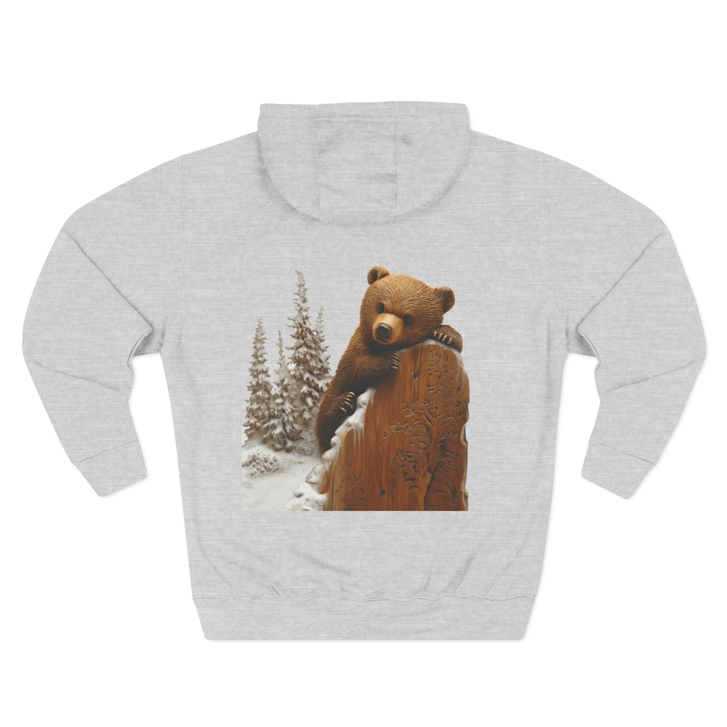 Three-Panel Fleece Hoodie with Bear Cub design - Winter Fleece Hoodie - Bear Cub Hoodie for Men and Women