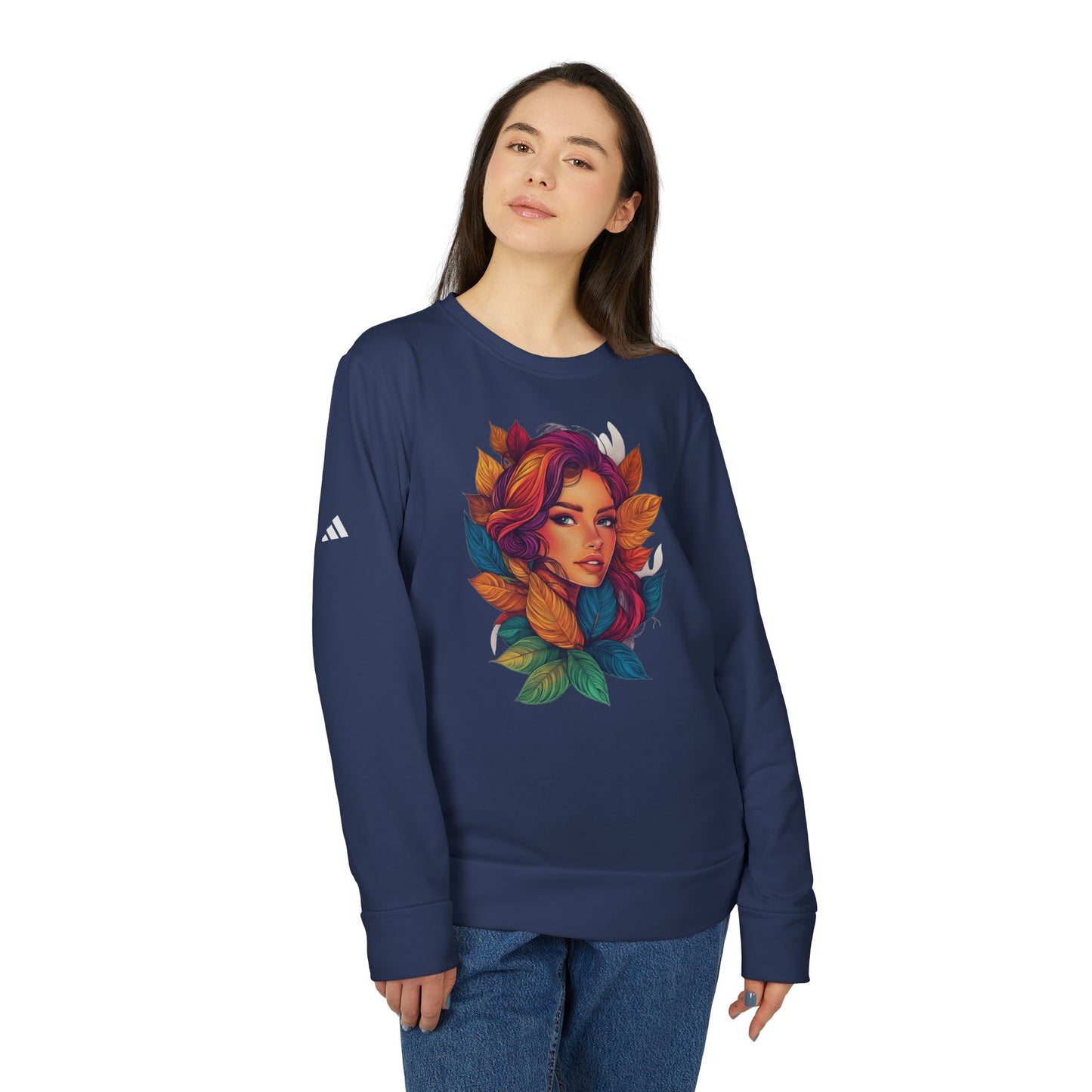 Adidas Women's Fleece Crewneck Sweatshirt - Fantasy Woman Face Fleece Sweatshirt