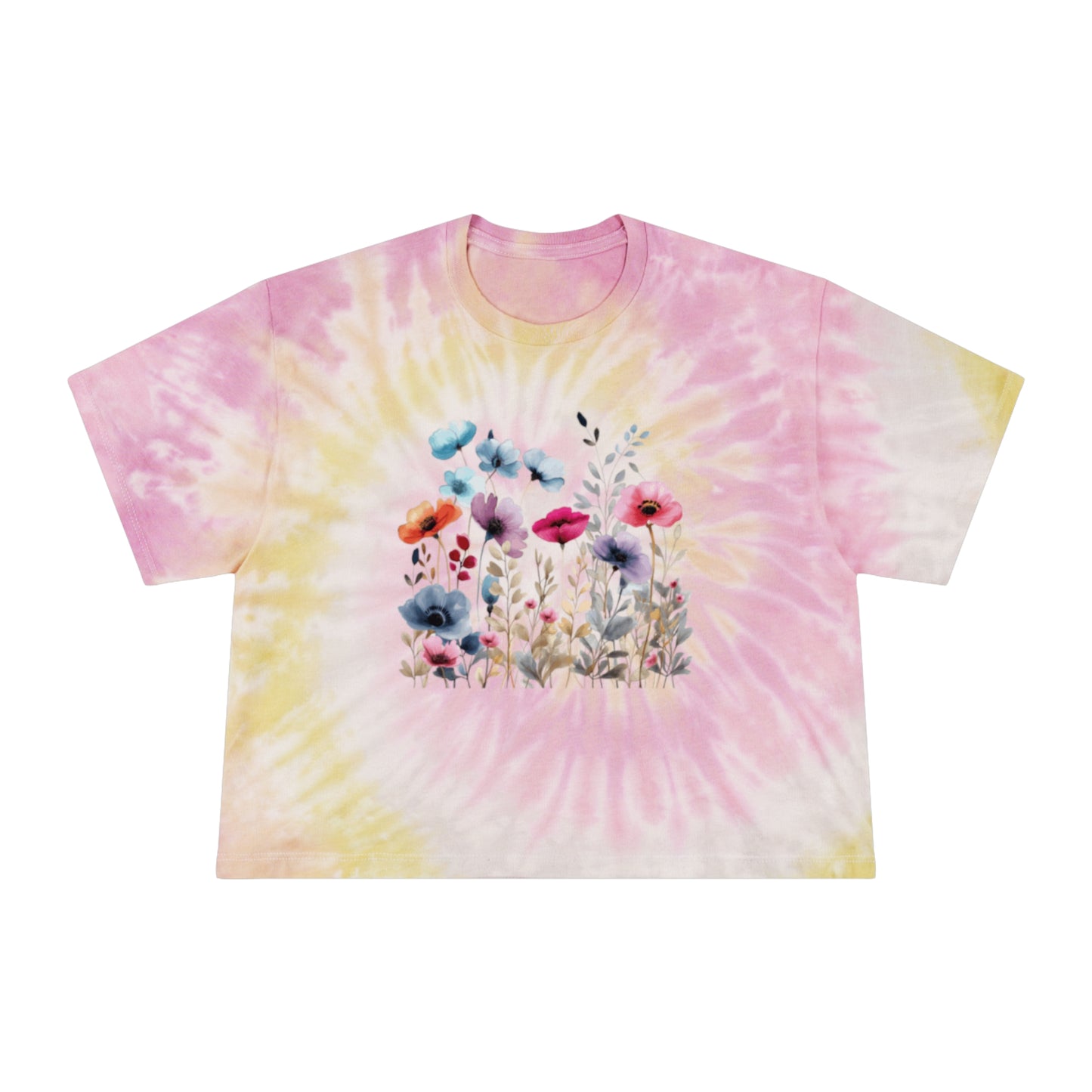 Beautiful Watercolor Floral Tie-Dye Crop Tee - T-Shirt for Women