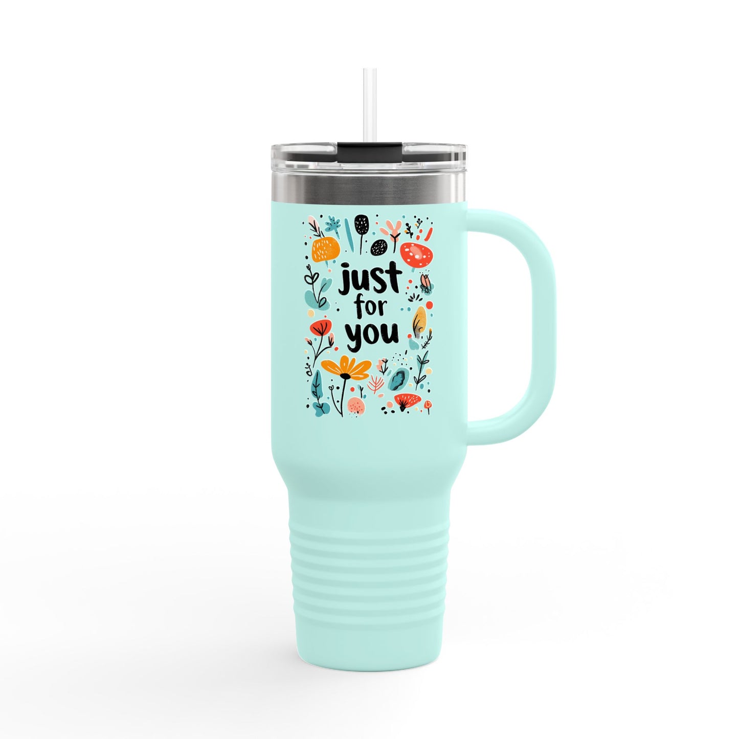 Just for You: 40oz Insulated Travel Mug with Colorful Floral Design