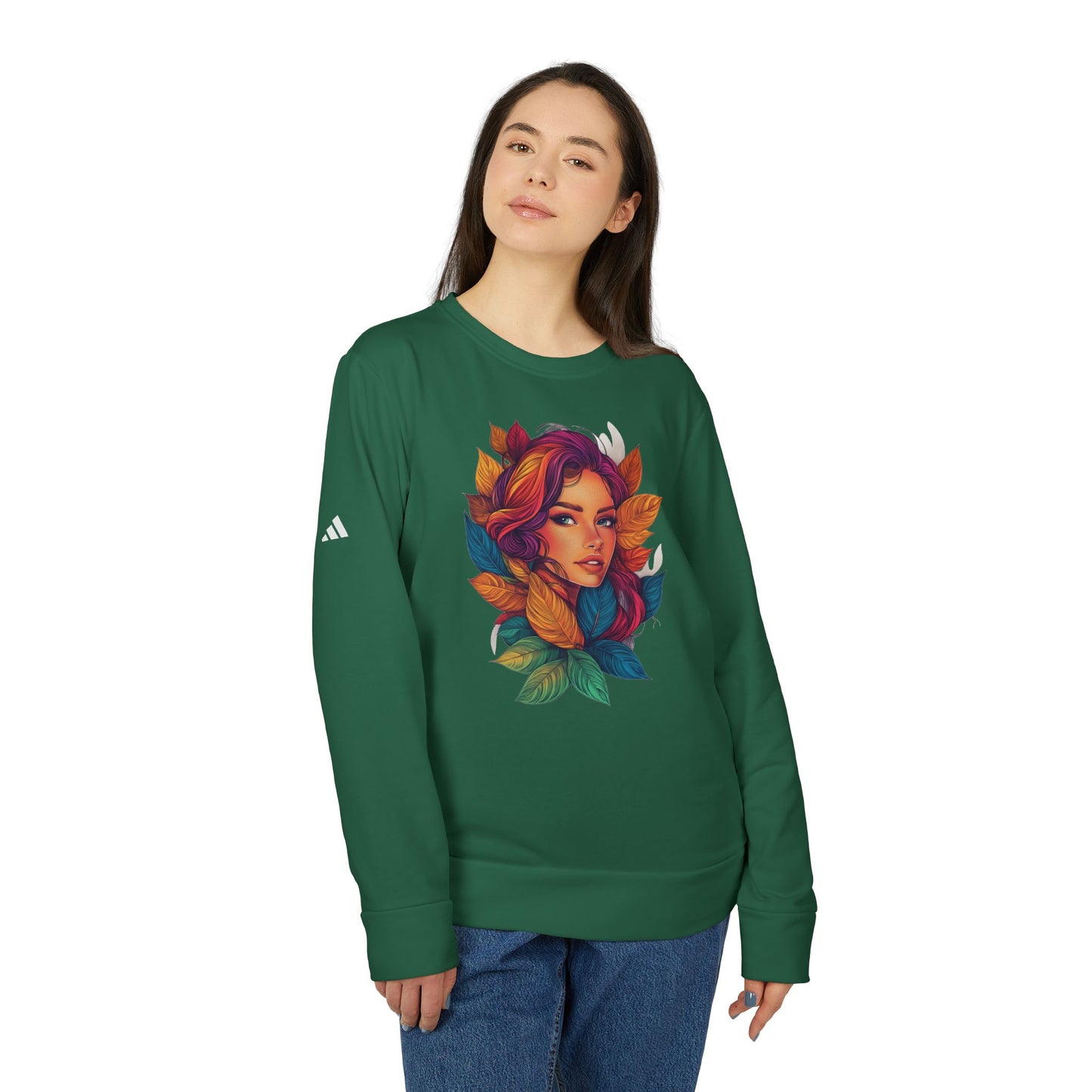 Adidas Women's Fleece Crewneck Sweatshirt - Fantasy Woman Face Fleece Sweatshirt