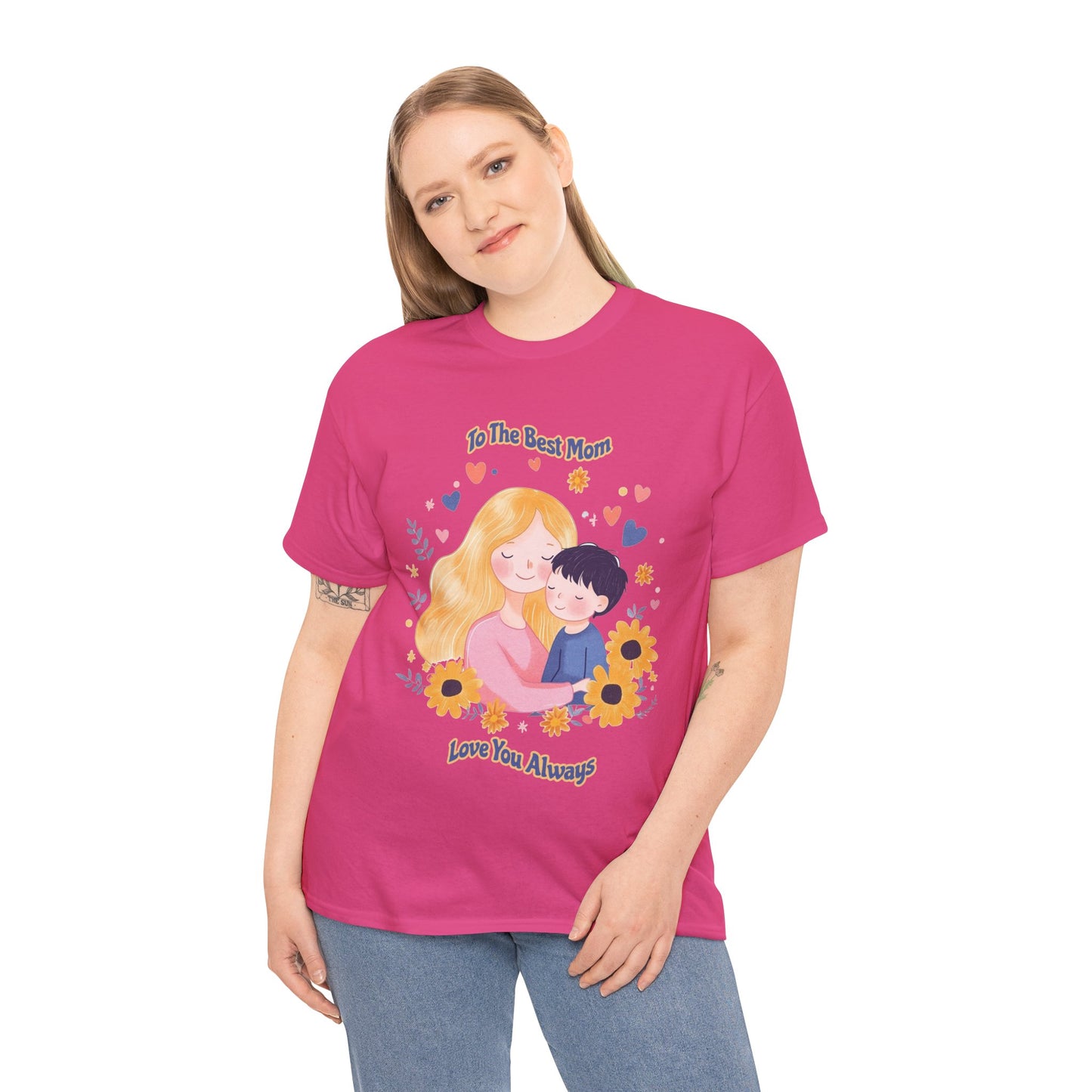 Mother & Child Love Heavy Cotton Tee - Floral Design T-Shirt - Mother's day Gift - Birthday Gift for Mom