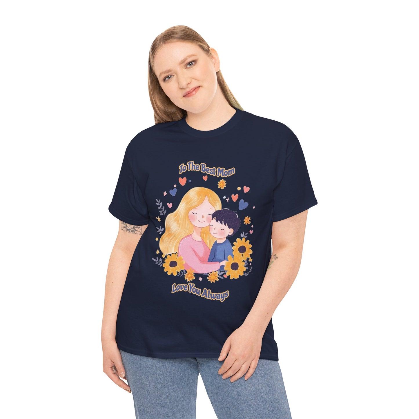 Mother & Child Love Heavy Cotton Tee - Floral Design T-Shirt - Mother's day Gift - Birthday Gift for Mom