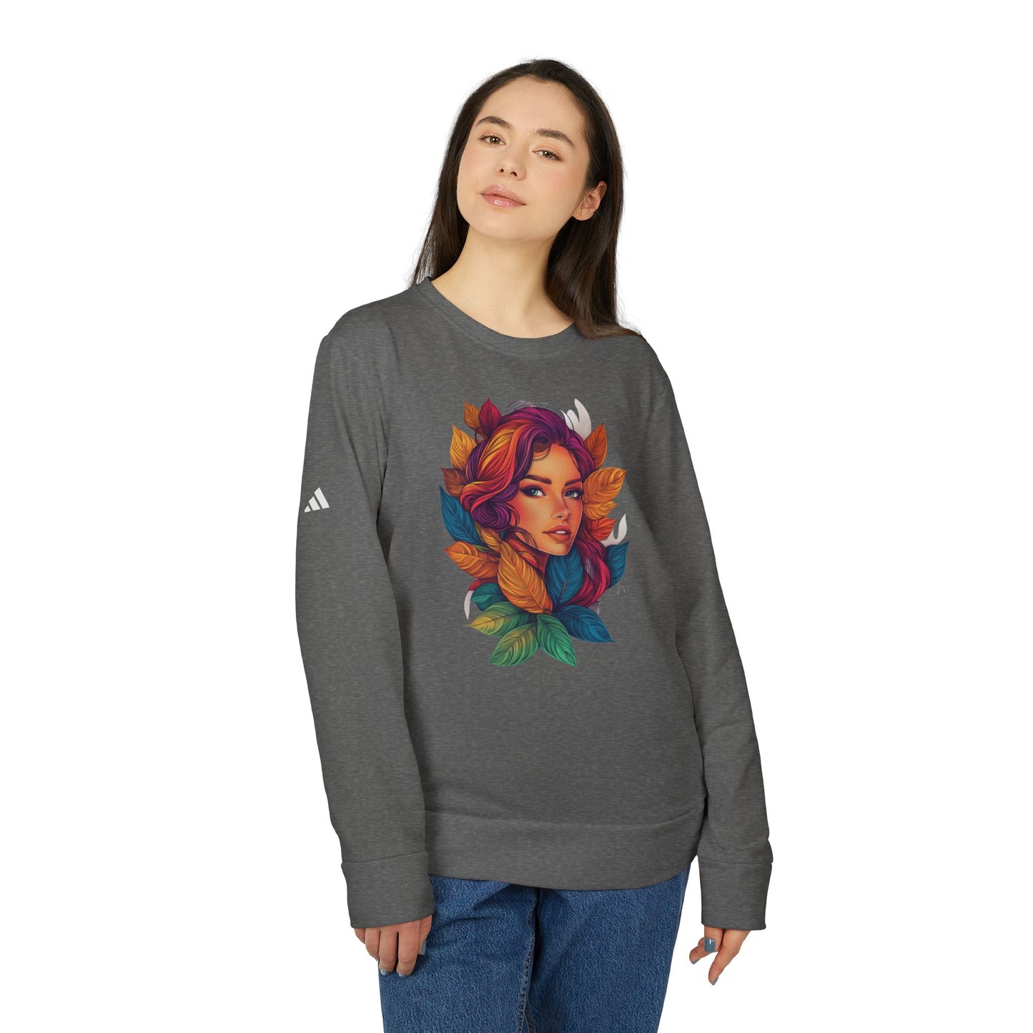 Adidas Women's Fleece Crewneck Sweatshirt - Fantasy Woman Face Fleece Sweatshirt
