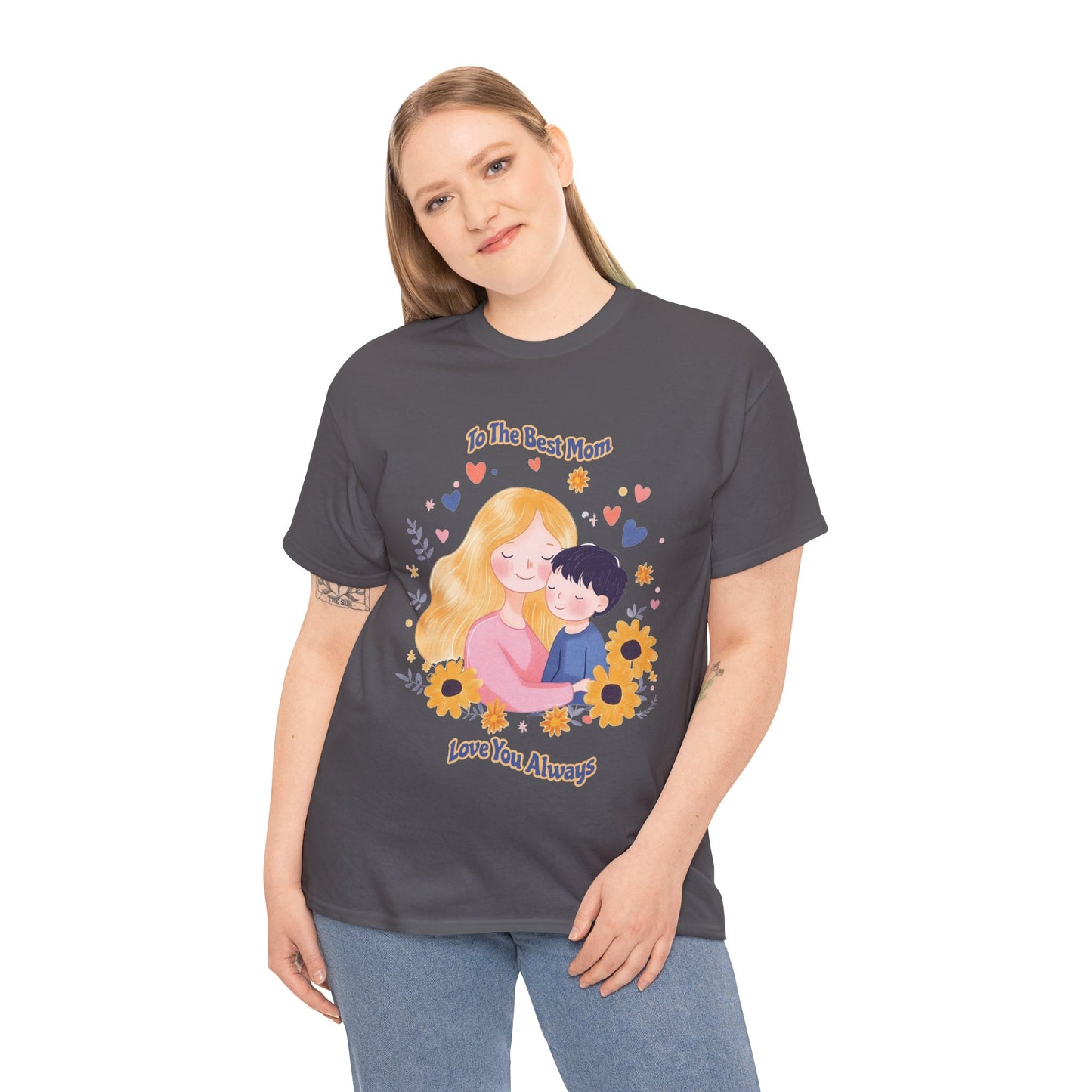 Mother & Child Love Heavy Cotton Tee - Floral Design T-Shirt - Mother's day Gift - Birthday Gift for Mom