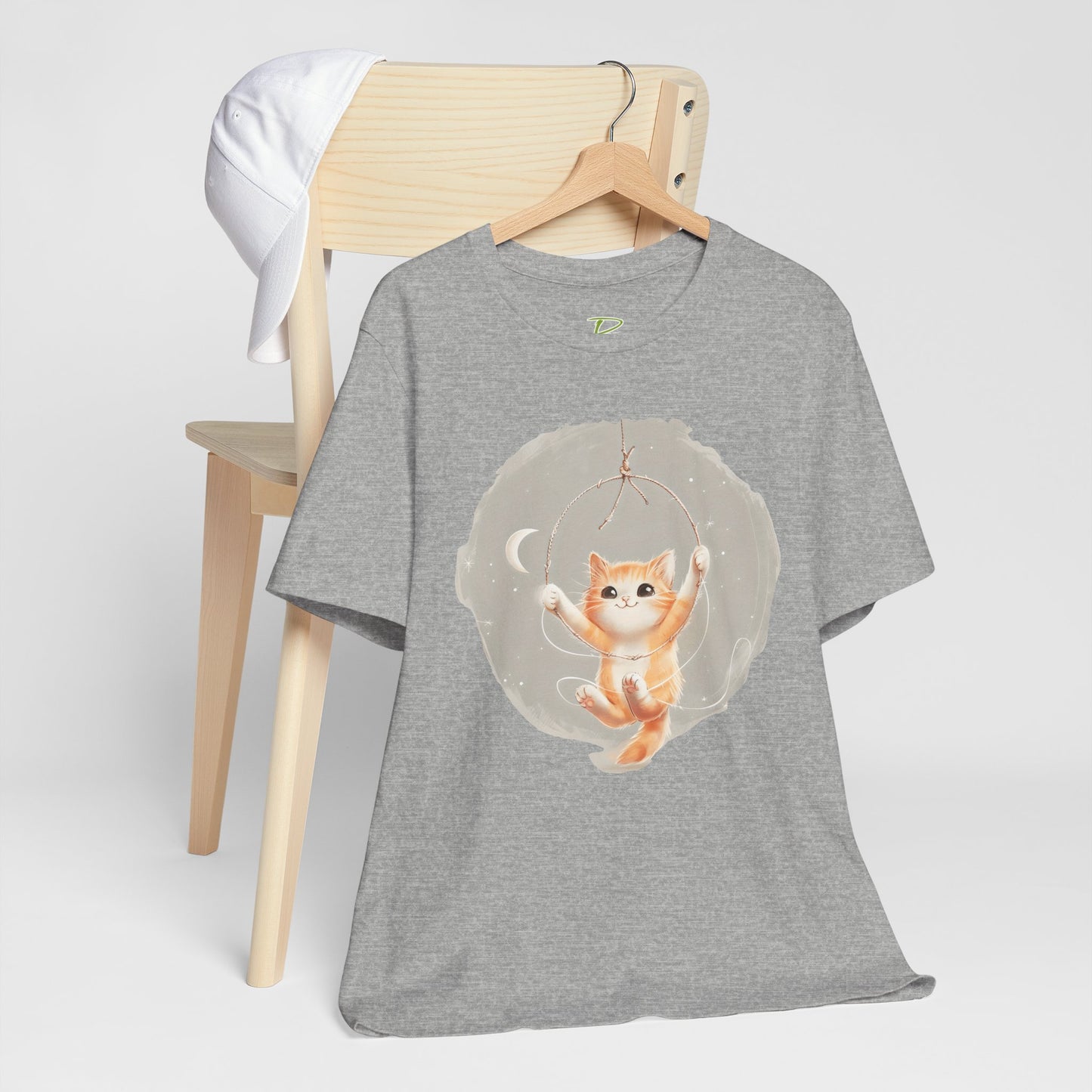 Cute Smiling Cat Cartoon T-shirt - Lightweight Fabric Tee