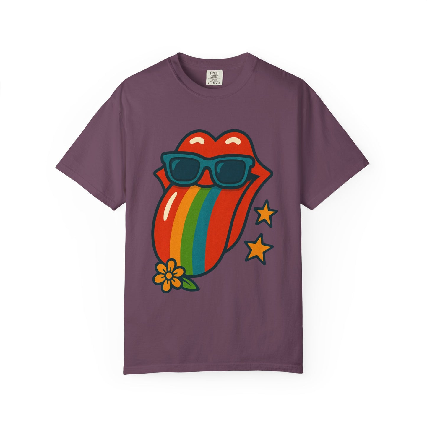 Colorful Retro T-Shirt with Rainbow Tongue Design, Vintage Rock Tee, Unisex Graphic Top, Music Lover Gift, Festival Wear