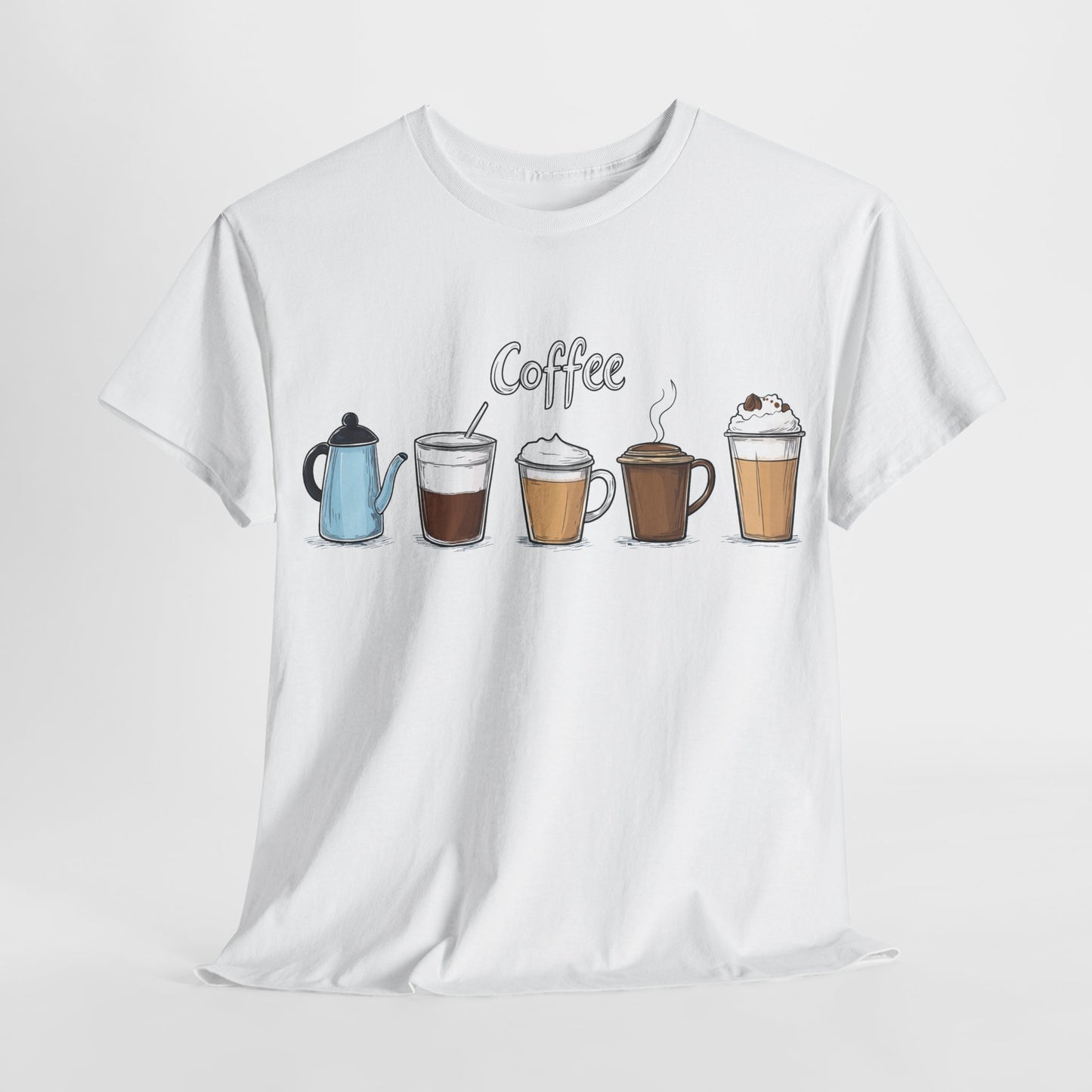Coffee Cup Pattern Unisex Heavy Cotton Tee - Brewed Patterns Unisex Heavy Cotton Tee