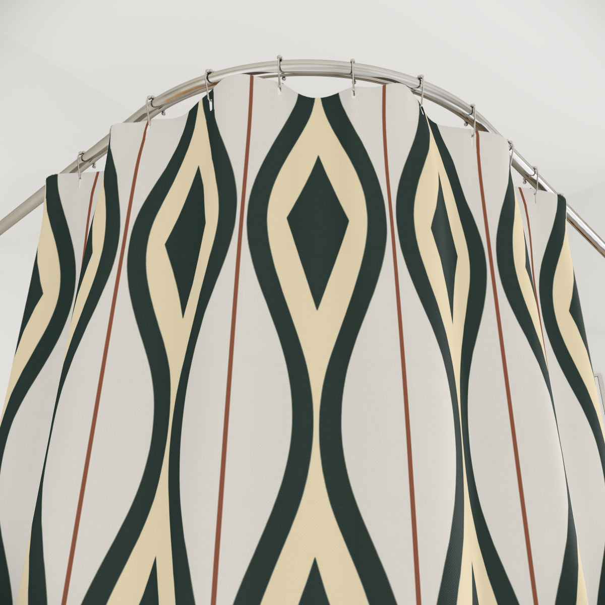 Mid Century Modern Shower Curtain, Retro Geometric Shower Curtain, Olive Green Bathroom Decor, Quiet Luxury Bath Curtain, Designer Bathroom Decor