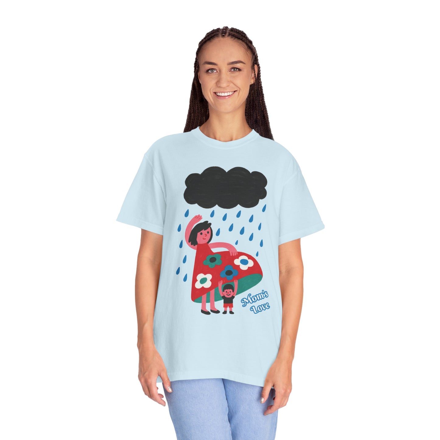 Colorful Rainy Day Unisex T-Shirt - Whimsical Design Featuring Flowers & Clouds - Mother's day Gift - Birthday Gift