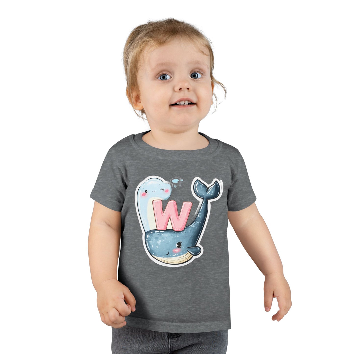 Cute Whale & Ghost Letter W Toddler T-Shirt – Fun Kids Apparel for Learning & Play
