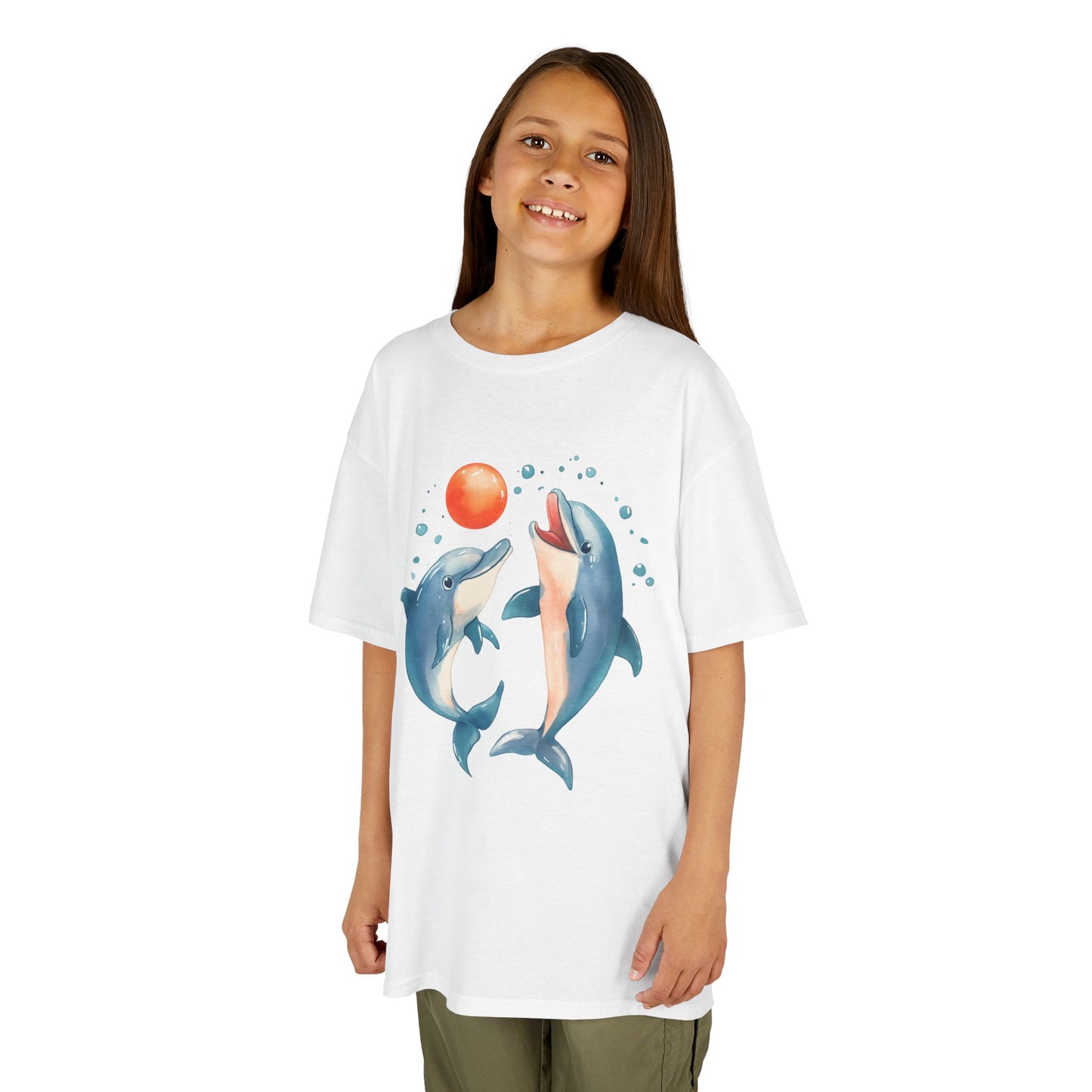 Playful Dolphins design Youth T-shirt- Unisex Youth Heavy Cotton™ Tee