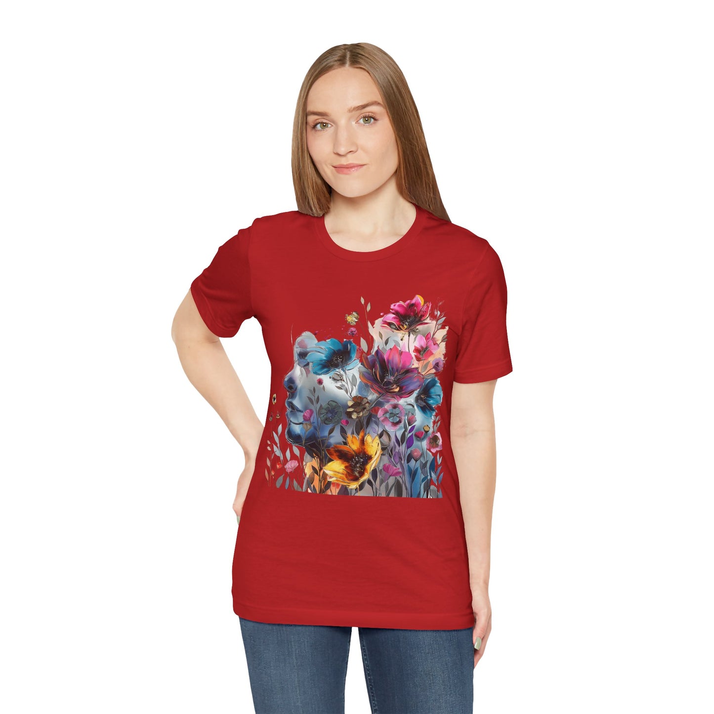 Floral Watercolor T-shirt for Women - Vibrant Artistic Tee - Lightweight Fabric Tee