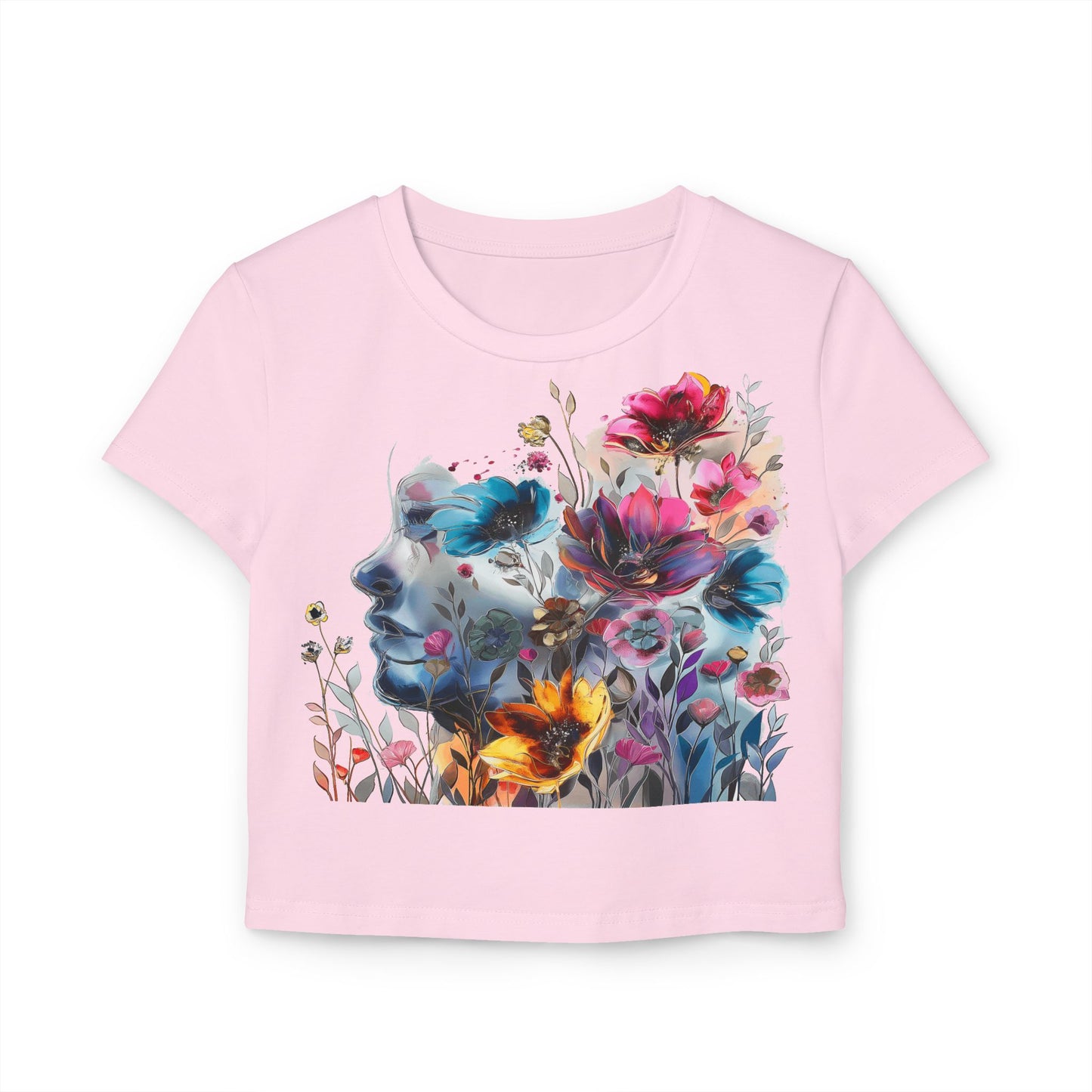 Floral Dreamscape Women Baby Tee - Artistic Short-Sleeve Top for Nature Lovers