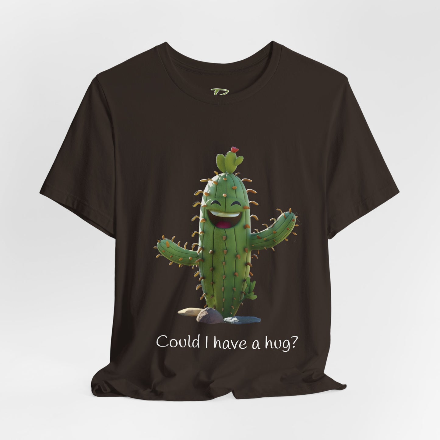 Dark Smiling Cactus Plant T-shirt - 'Could I Have a Hug?' - Lightweight Fabric Tee