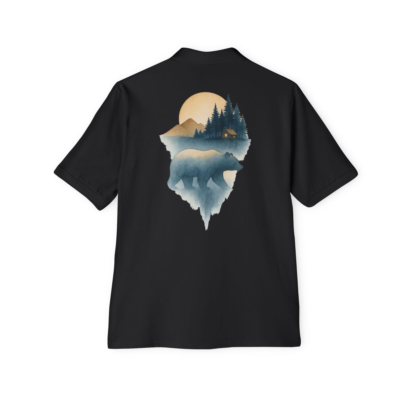 Men's Polo with Bear & Landscape Design - Casual Outdoor Shirt