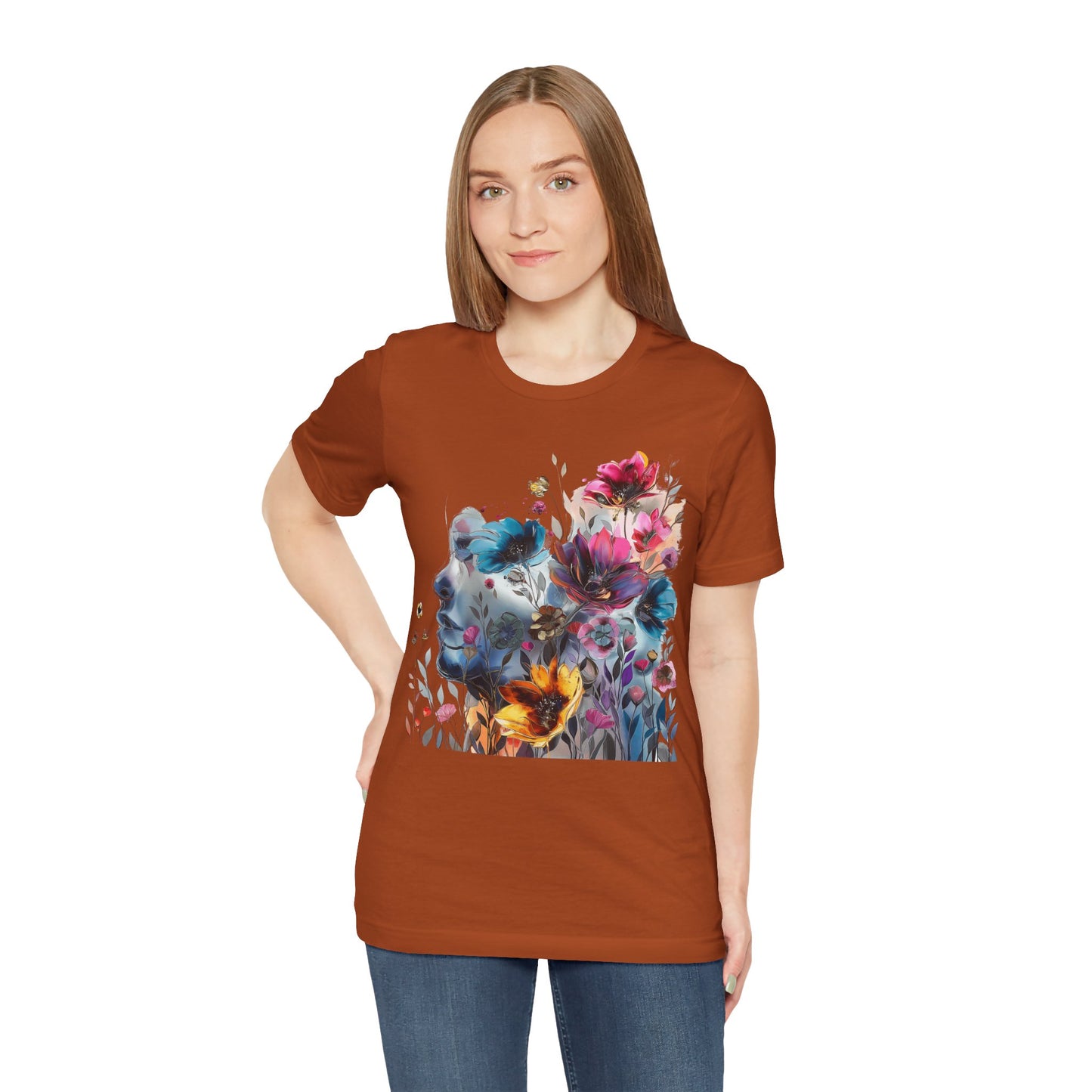 Floral Watercolor T-shirt for Women - Vibrant Artistic Tee - Lightweight Fabric Tee