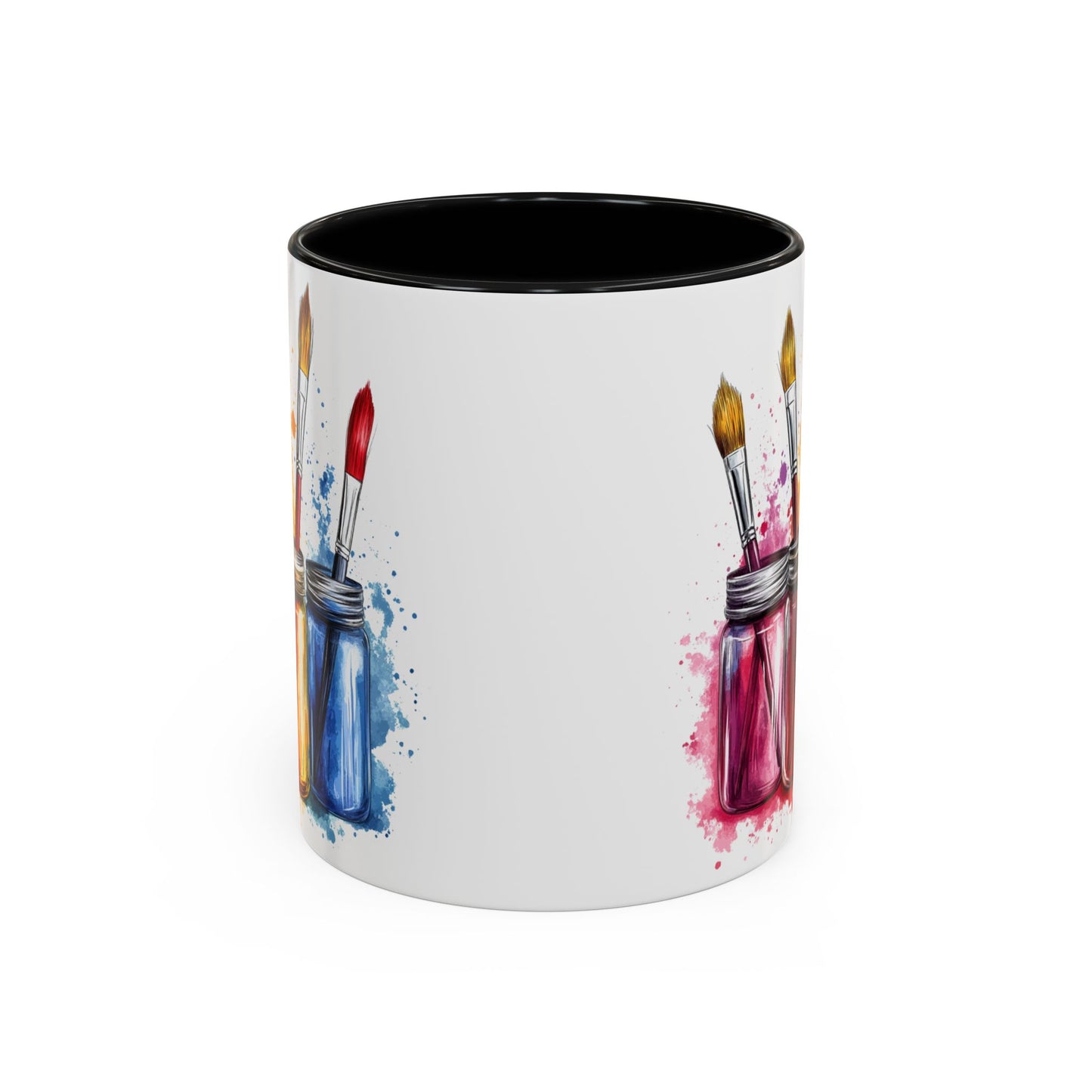 Paint Brushes Design Tea Cup - Accent Watercolor Coffee Mug, (11, 15oz)