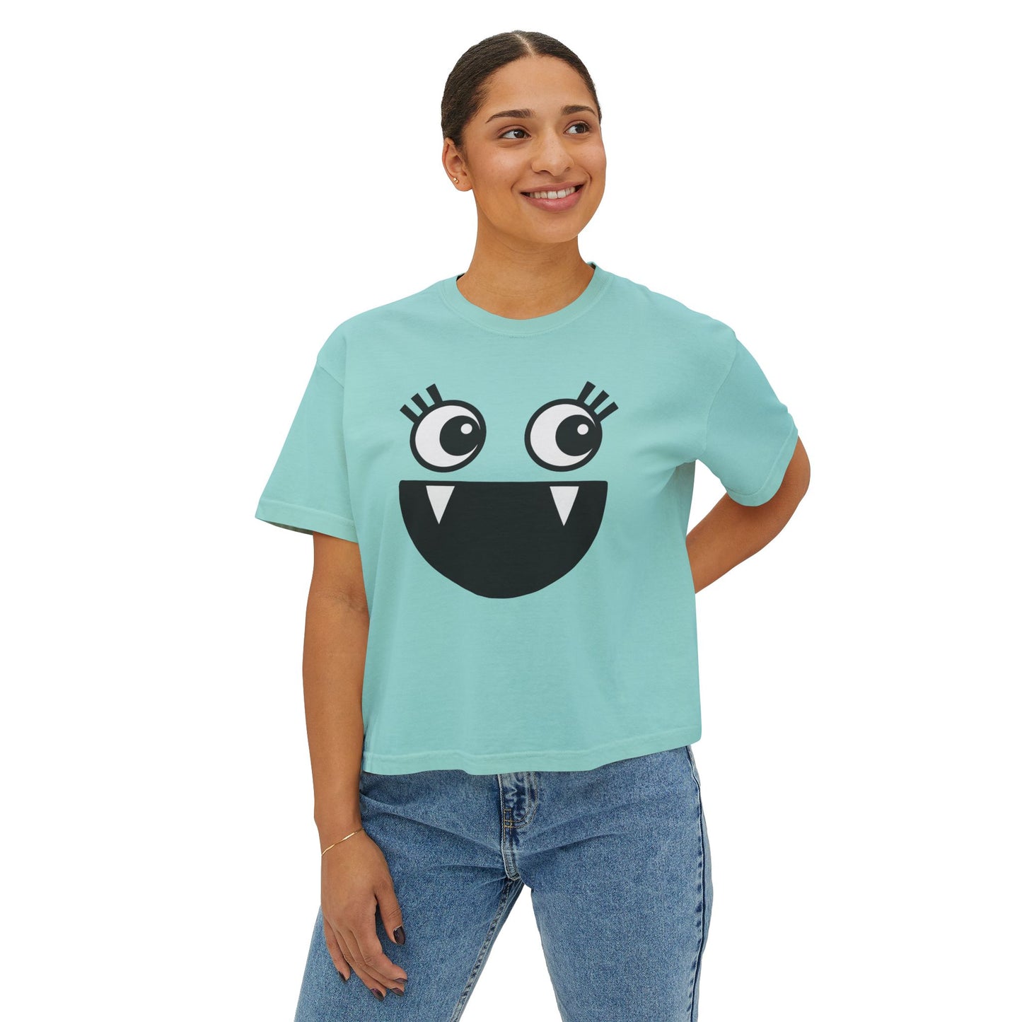 Cute Monster Women's Boxy Tee - Playful Graphic T-Shirt for Fun Style
