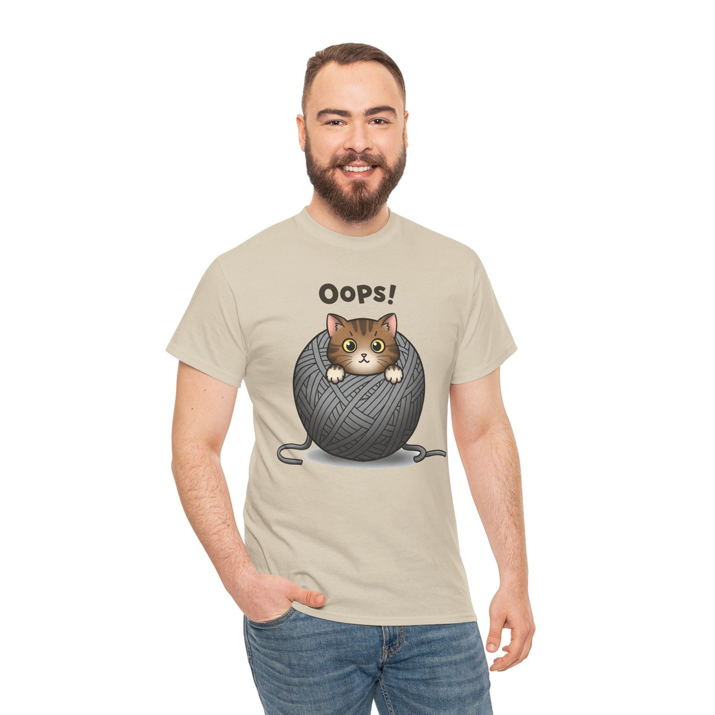Cotton Tee with Cute Cat Design - 'Oops!' Humor for Cat Lovers