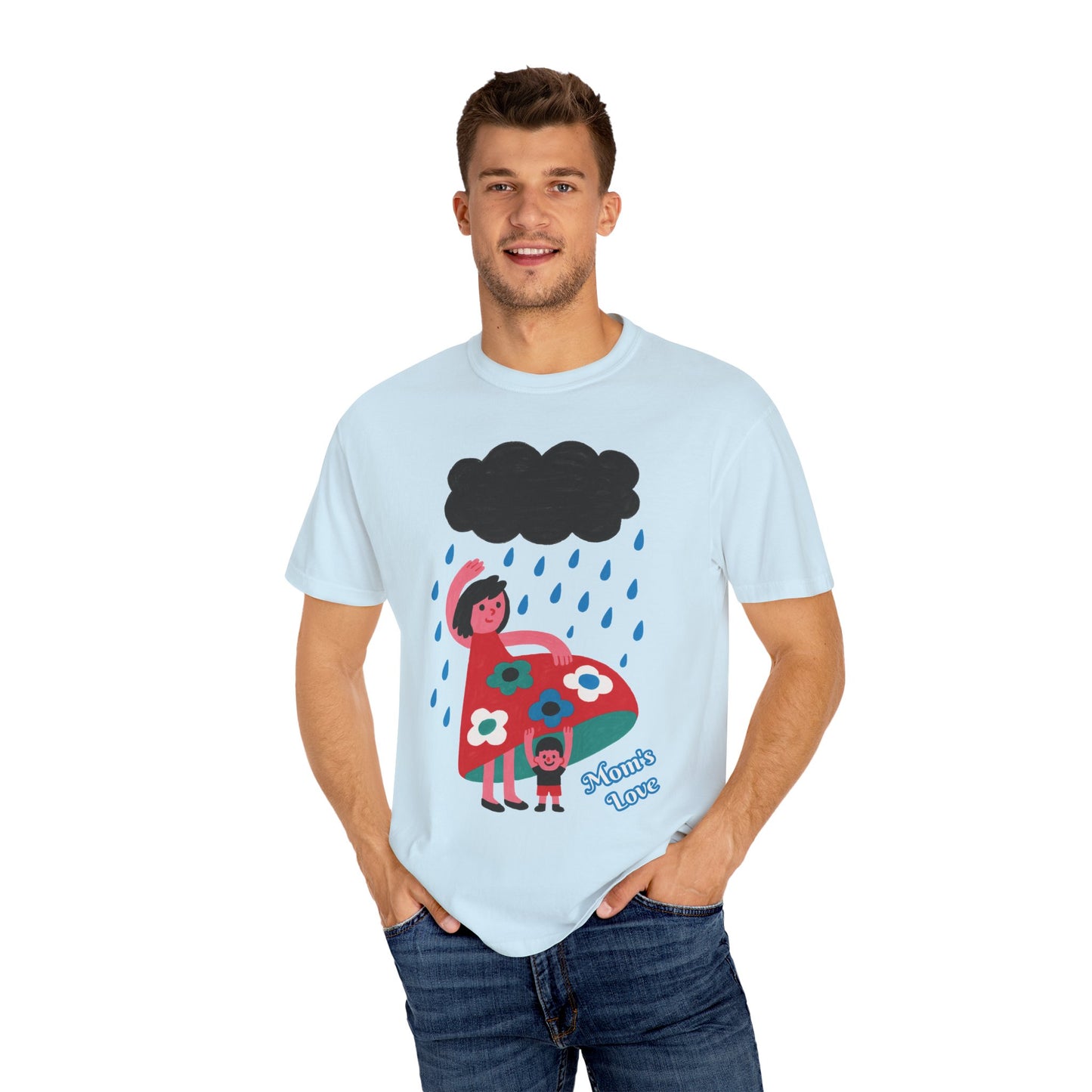 Colorful Rainy Day Unisex T-Shirt - Whimsical Design Featuring Flowers & Clouds - Mother's day Gift - Birthday Gift