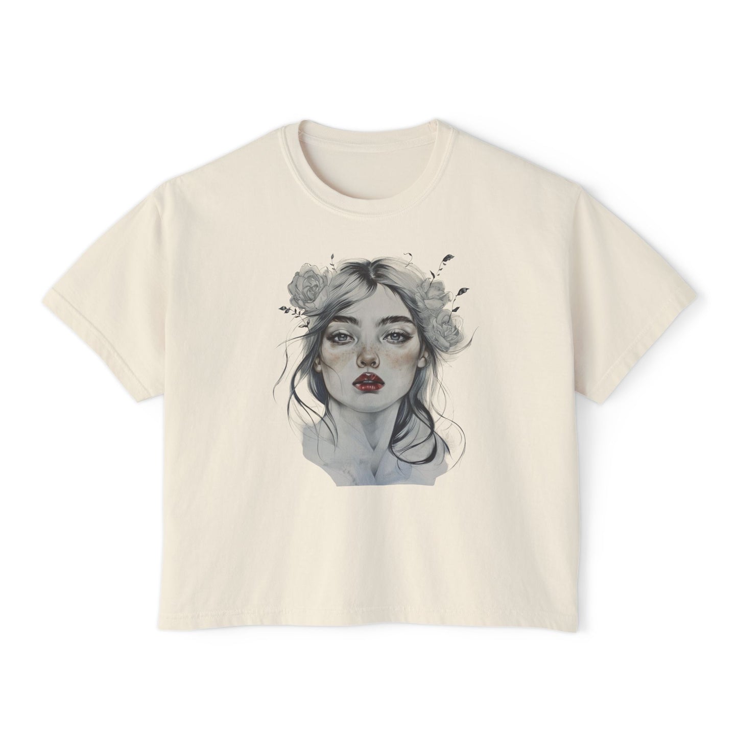 Boho Floral Women's Boxy Tee - Artistic Graphic T-Shirt for Everyday Style