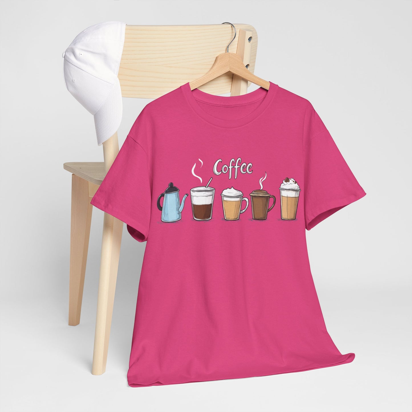 Coffee Cup Pattern Unisex Heavy Cotton Tee - Brewed Patterns Unisex Heavy Cotton Tee