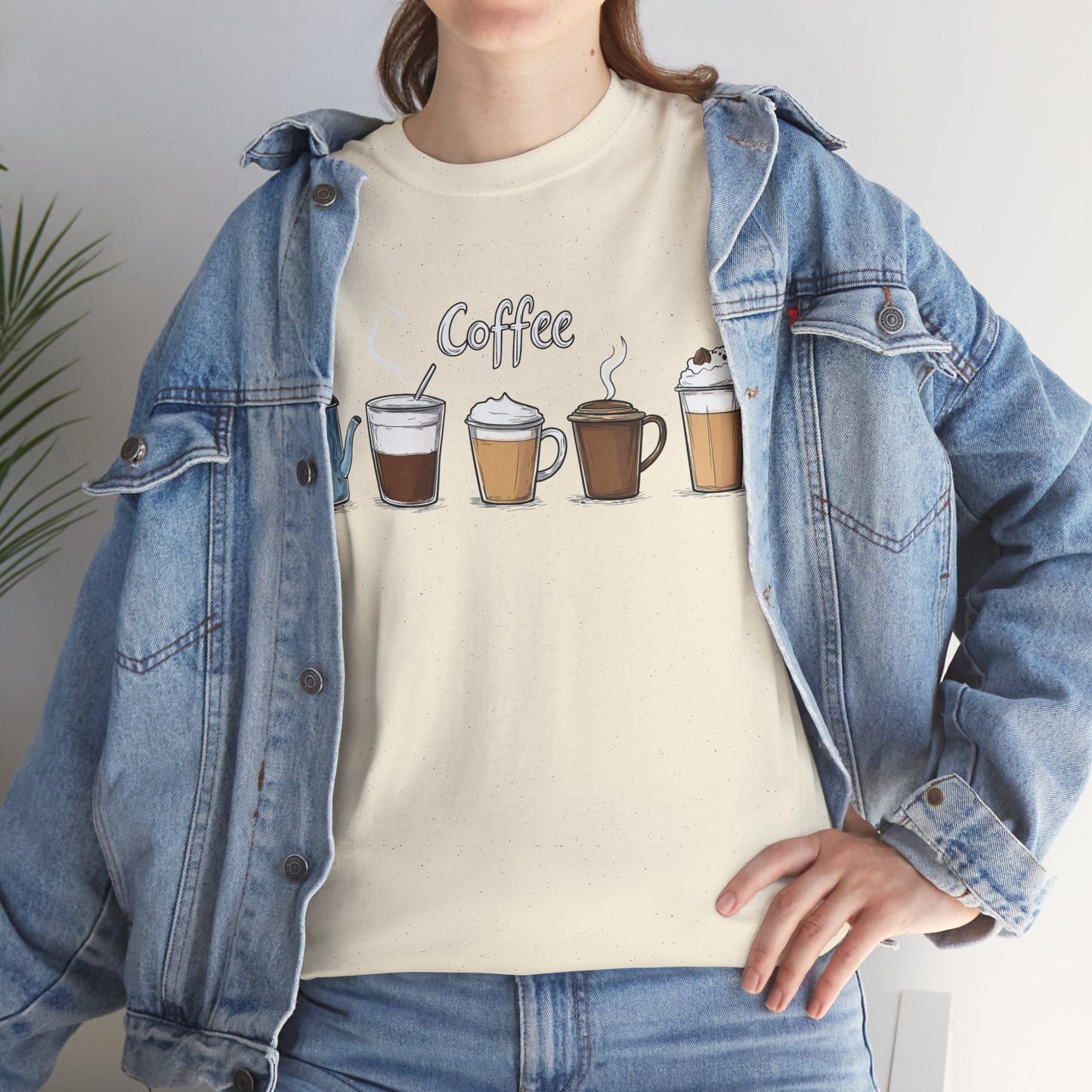 Coffee Cup Pattern Unisex Heavy Cotton Tee - Brewed Patterns Unisex Heavy Cotton Tee