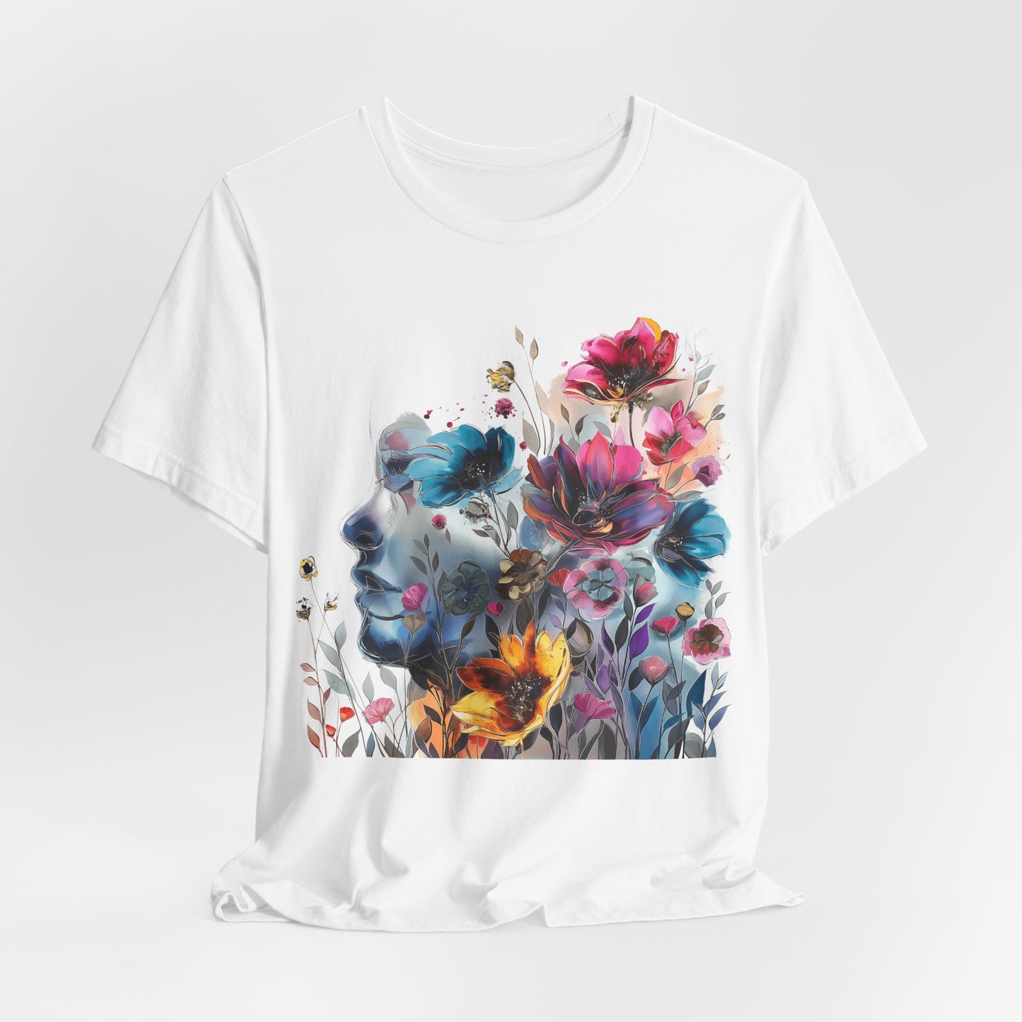 Floral Watercolor T-shirt for Women - Vibrant Artistic Tee - Lightweight Fabric Tee