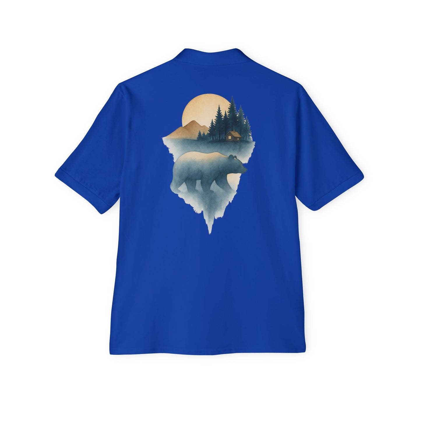 Men's Polo with Bear & Landscape Design - Casual Outdoor Shirt