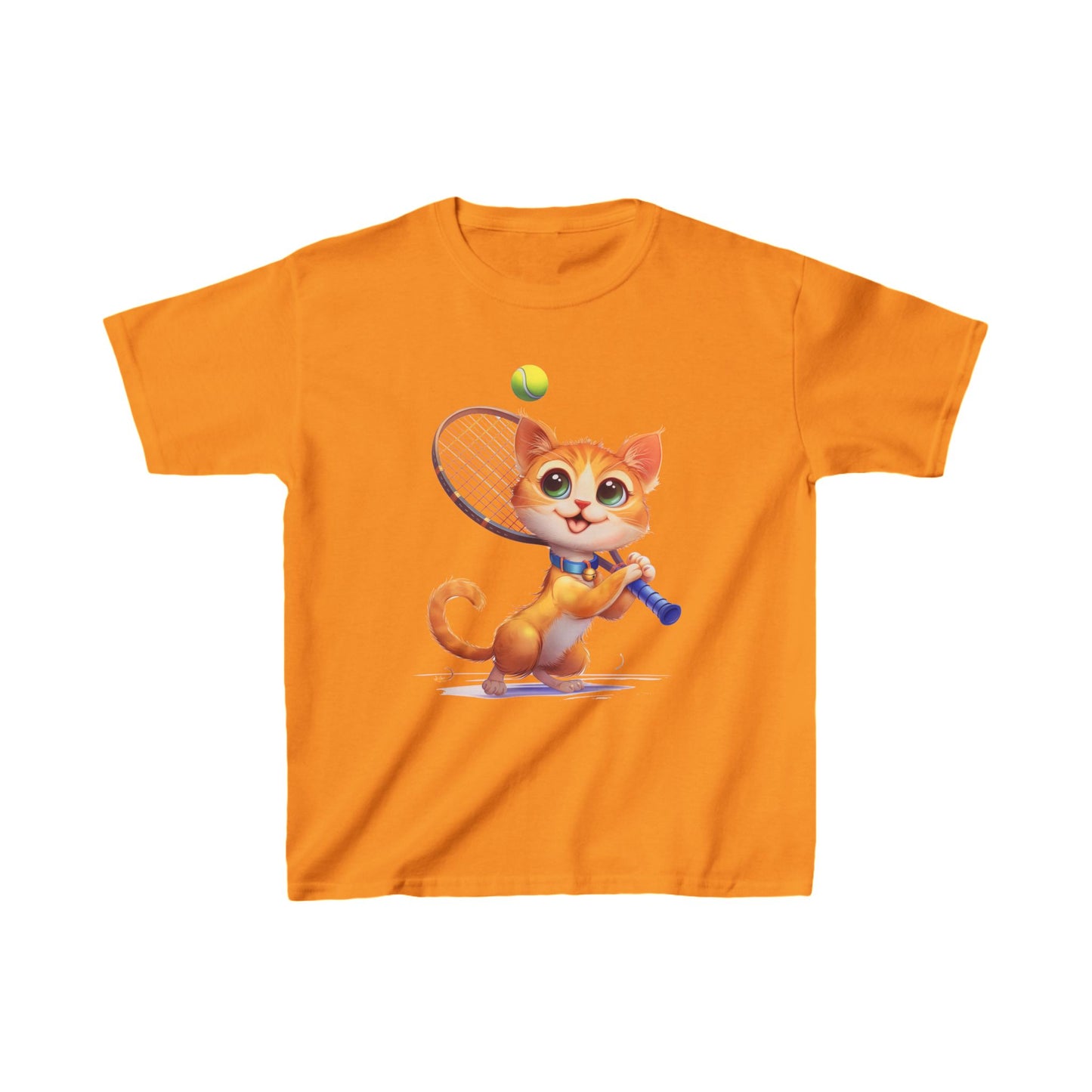 Youth T-Shirt - Cute Cat Playing Tennis - Unisex Youth Heavy Cotton™ Tee