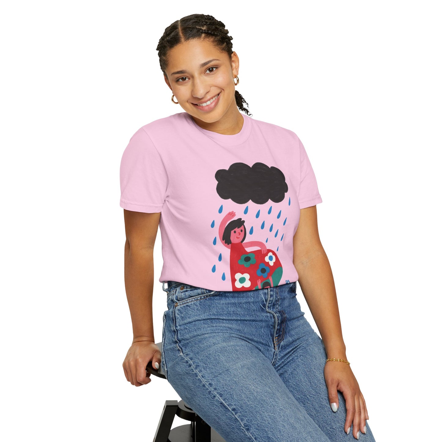 Colorful Rainy Day Unisex T-Shirt - Whimsical Design Featuring Flowers & Clouds - Mother's day Gift - Birthday Gift