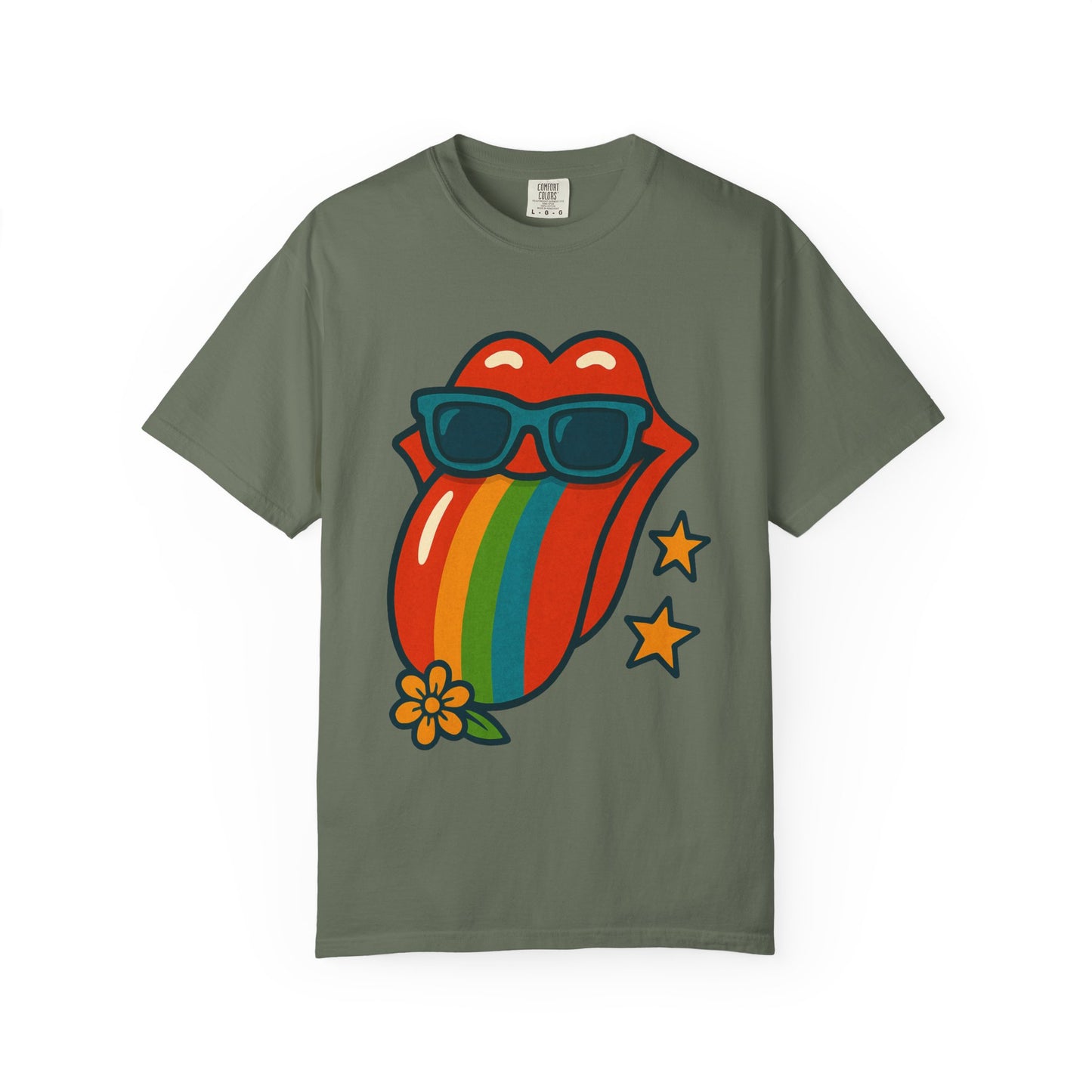 Colorful Retro T-Shirt with Rainbow Tongue Design, Vintage Rock Tee, Unisex Graphic Top, Music Lover Gift, Festival Wear