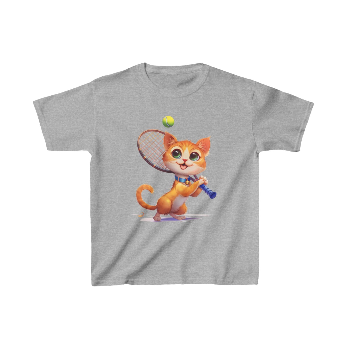 Youth T-Shirt - Cute Cat Playing Tennis - Unisex Youth Heavy Cotton™ Tee