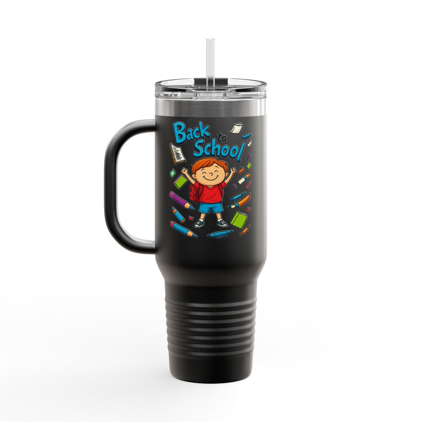 Back to School Insulated Travel Mug, 40oz - Colorful Design for Kids