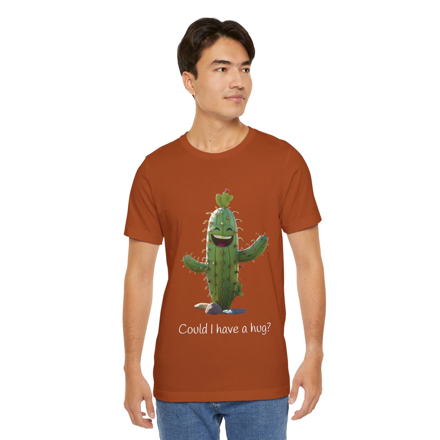Dark Smiling Cactus Plant T-shirt - 'Could I Have a Hug?' - Lightweight Fabric Tee