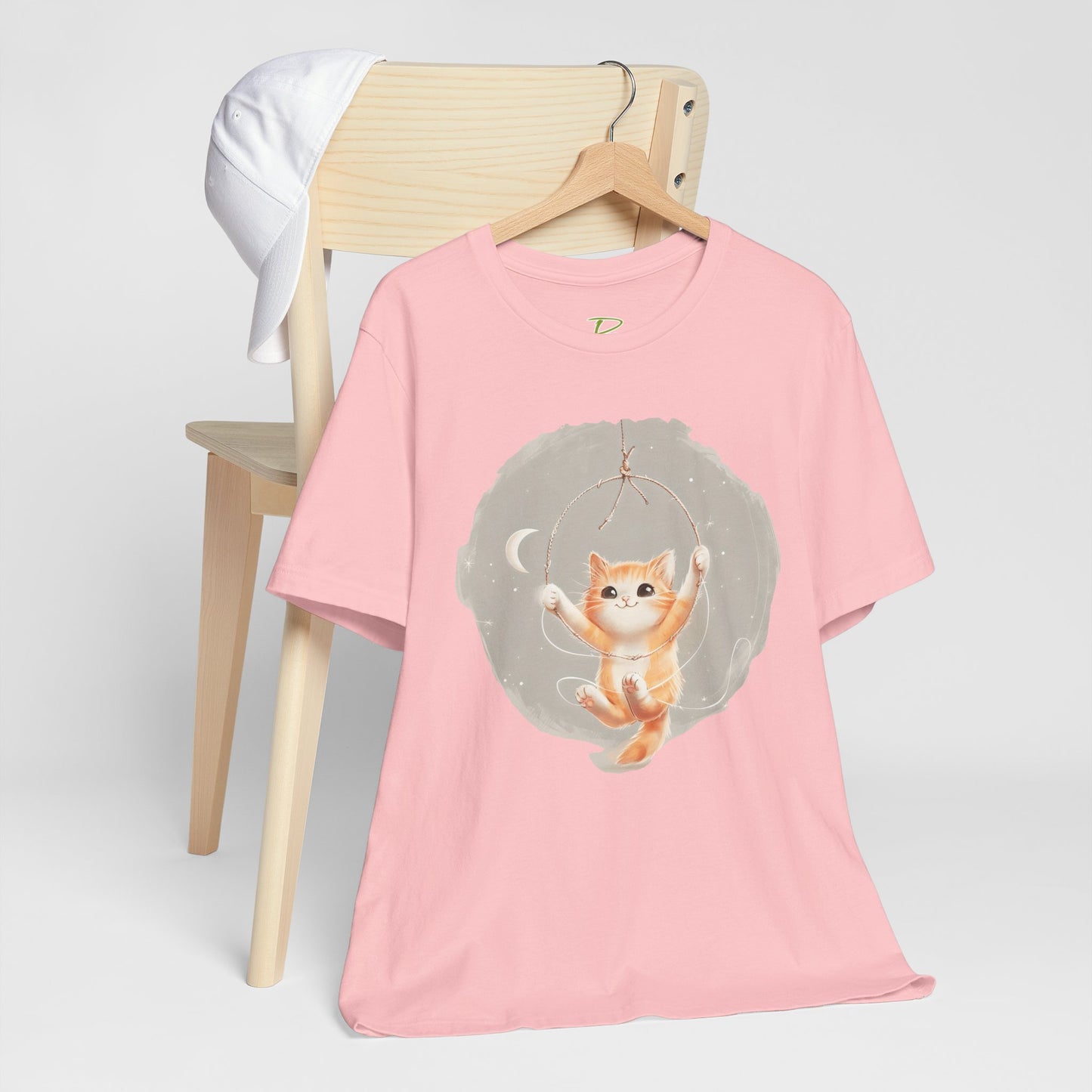 Cute Smiling Cat Cartoon T-shirt - Lightweight Fabric Tee