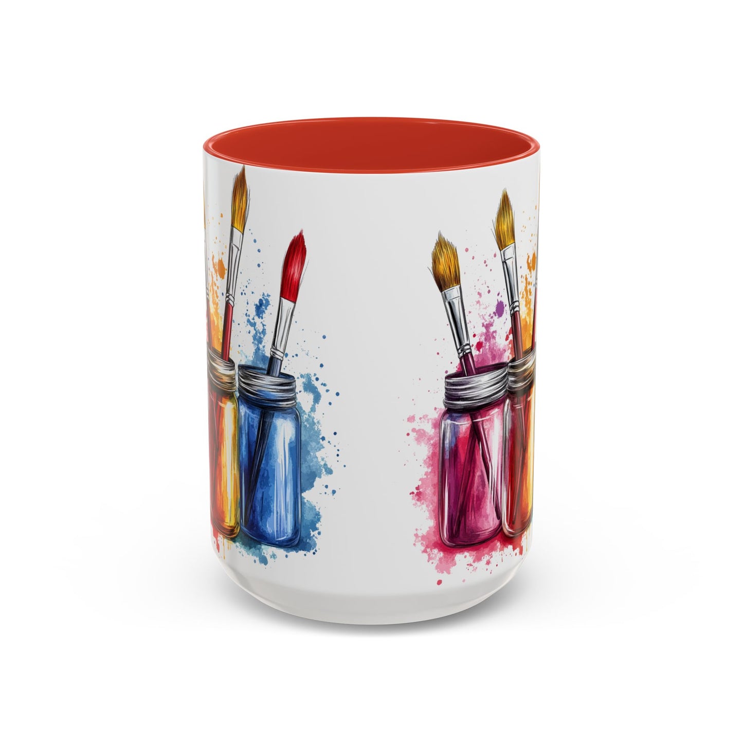 Paint Brushes Design Tea Cup - Accent Watercolor Coffee Mug, (11, 15oz)