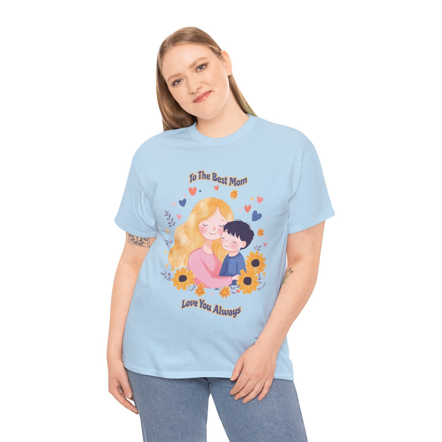 Mother & Child Love Heavy Cotton Tee - Floral Design T-Shirt - Mother's day Gift - Birthday Gift for Mom