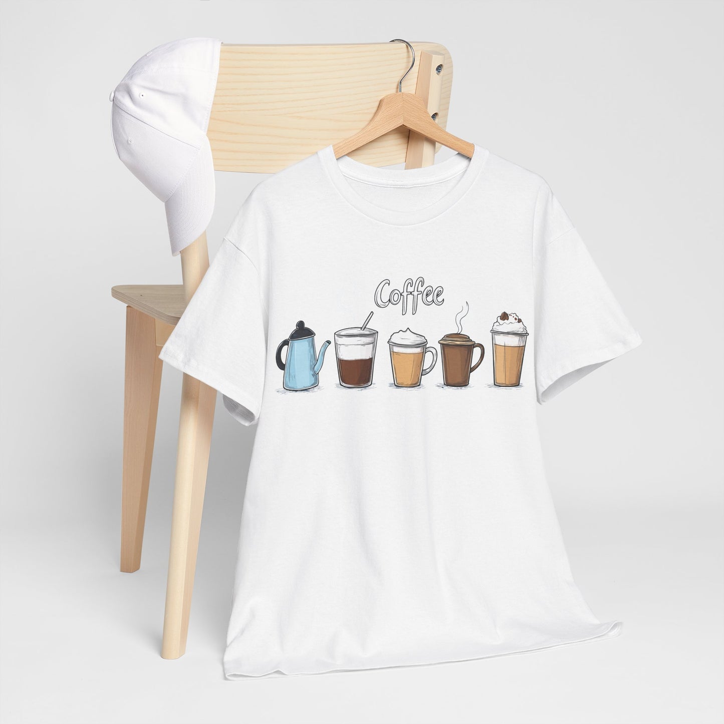 Coffee Cup Pattern Unisex Heavy Cotton Tee - Brewed Patterns Unisex Heavy Cotton Tee